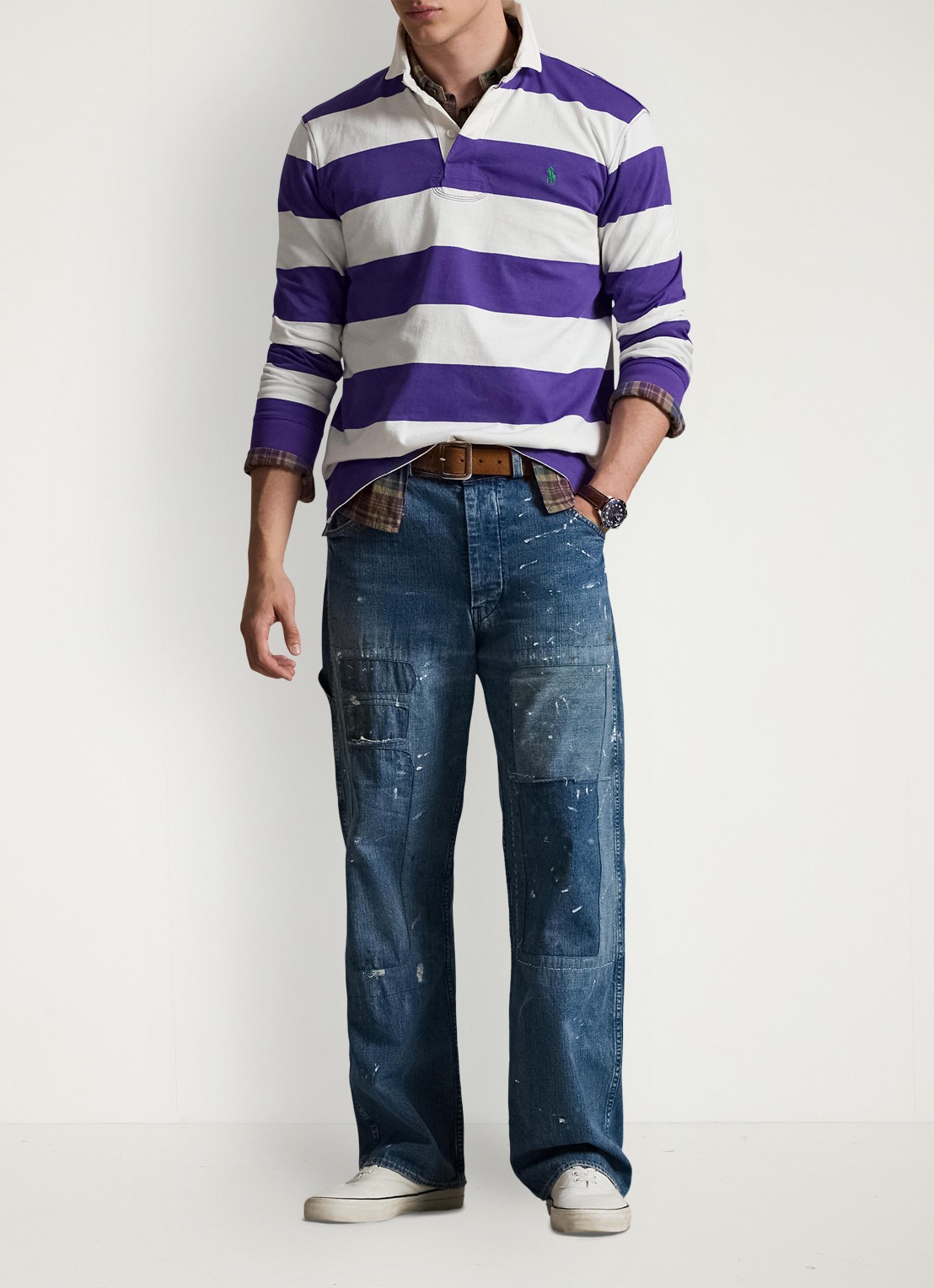 Ralph Lauren Regular fit polo met logoborduring en streepprint - voorkant 5 paars