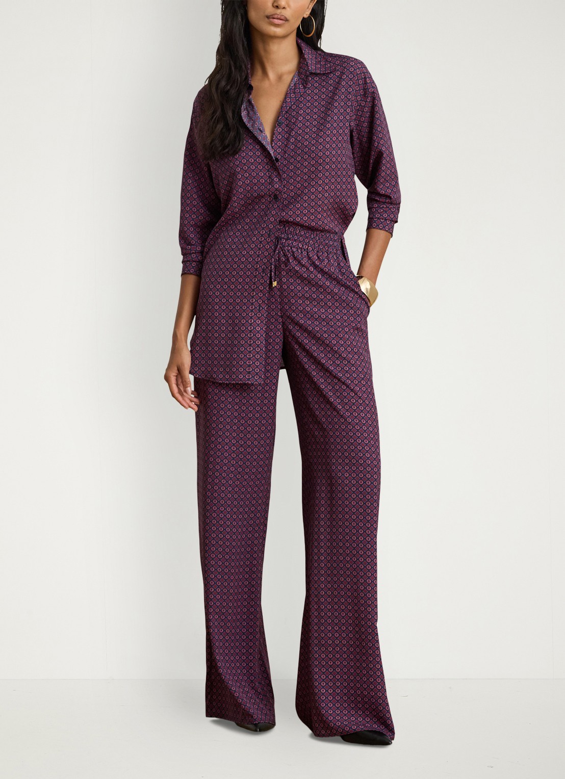 Ralph Lauren Relaxed fit blouse met grafische print - voorkant 3 navy multi / donkerrood