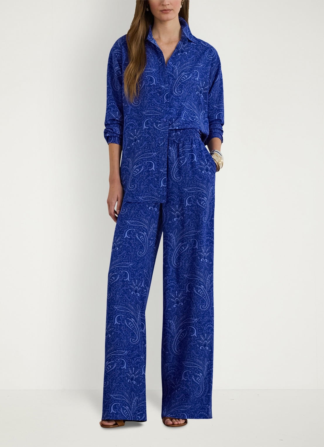 Ralph Lauren Relaxed fit blouse met paisley print  - voorkant 2 blue multi / blauw