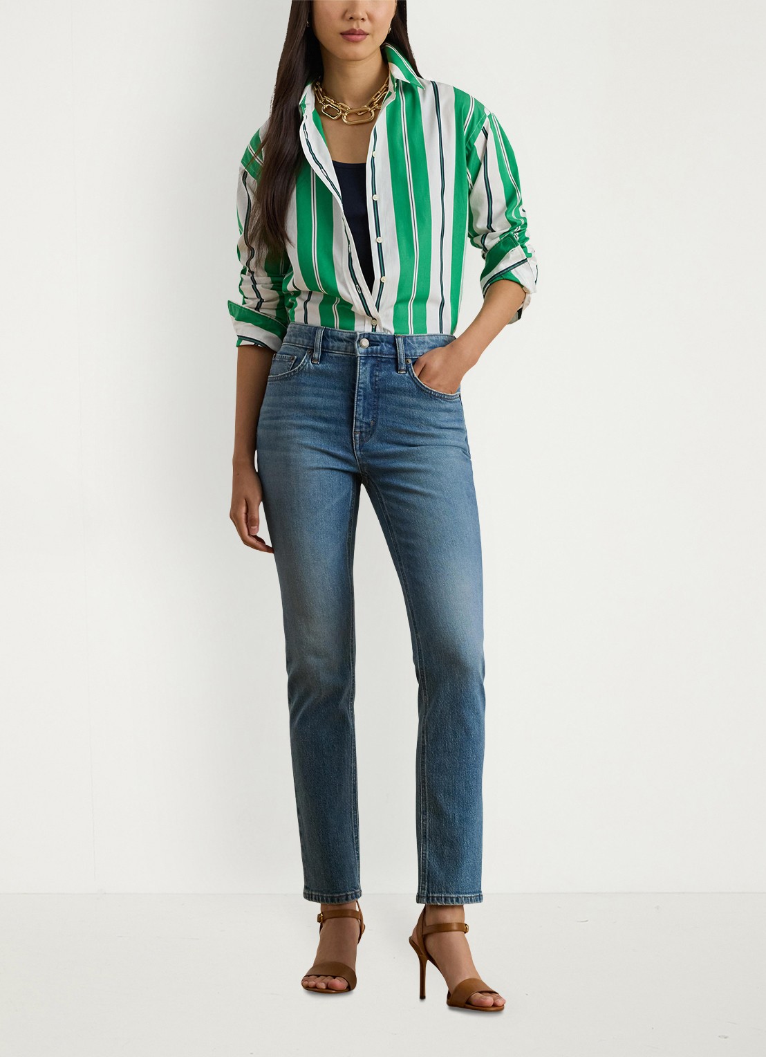 Ralph Lauren Relaxed fit blouse met streepprint - voorkant 2 green, blue, white / groen, blauw, wit