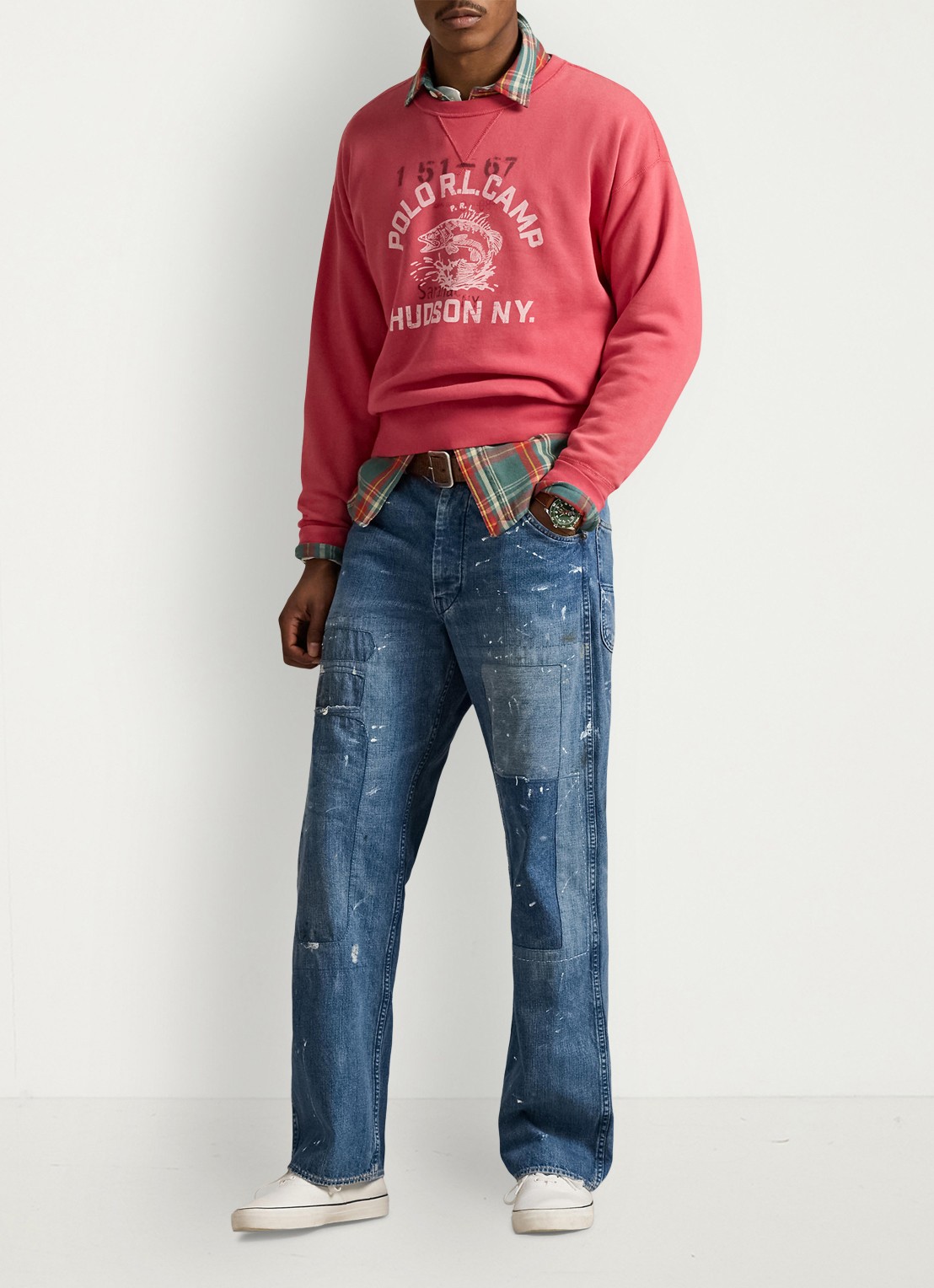 Ralph Lauren Relaxed fit jeans met patchwork - voorkant 3 huddlestone / indigo