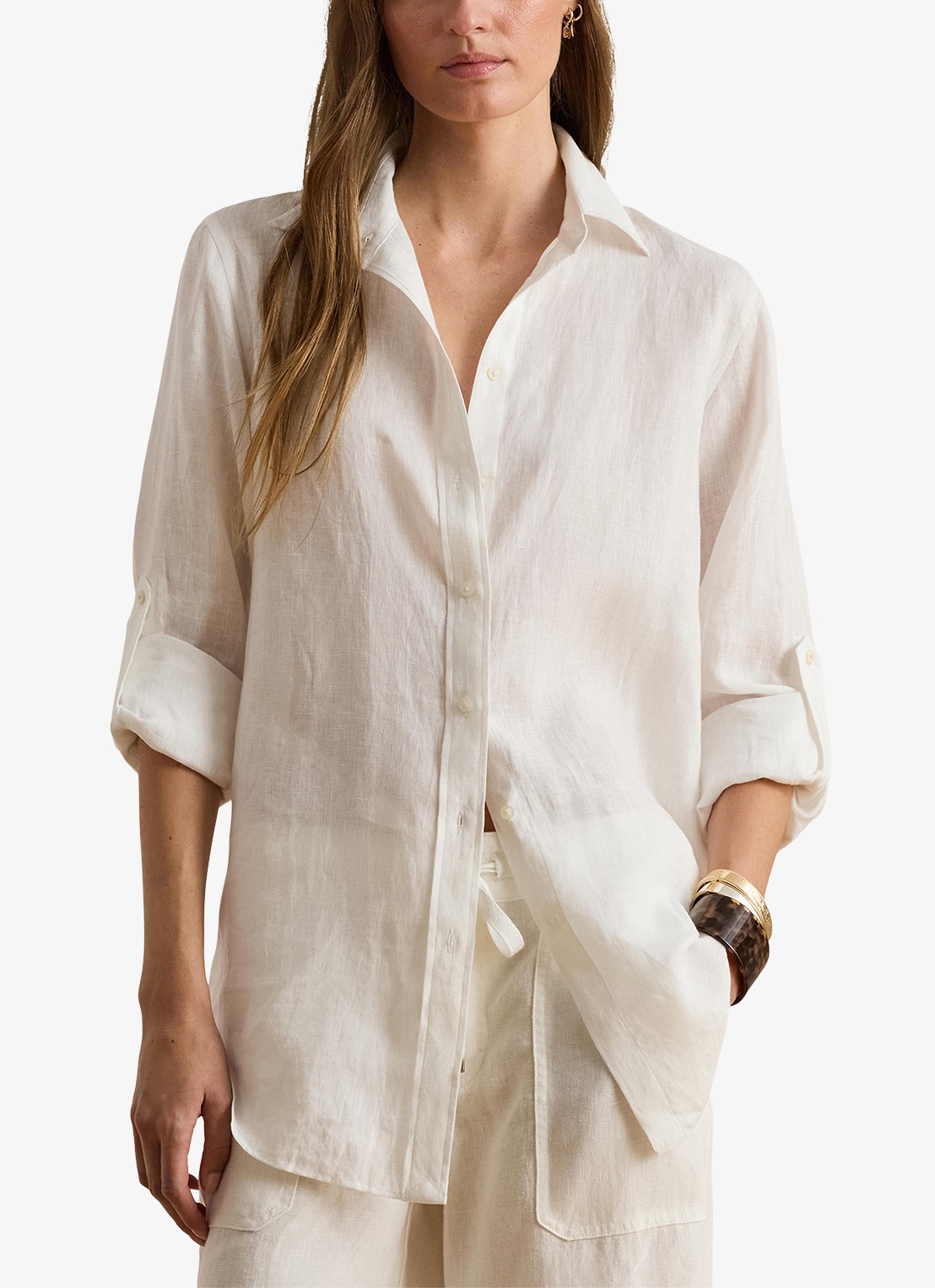 Ralph Lauren Relaxed fit linnen overhemd - detail 4 white / wit
