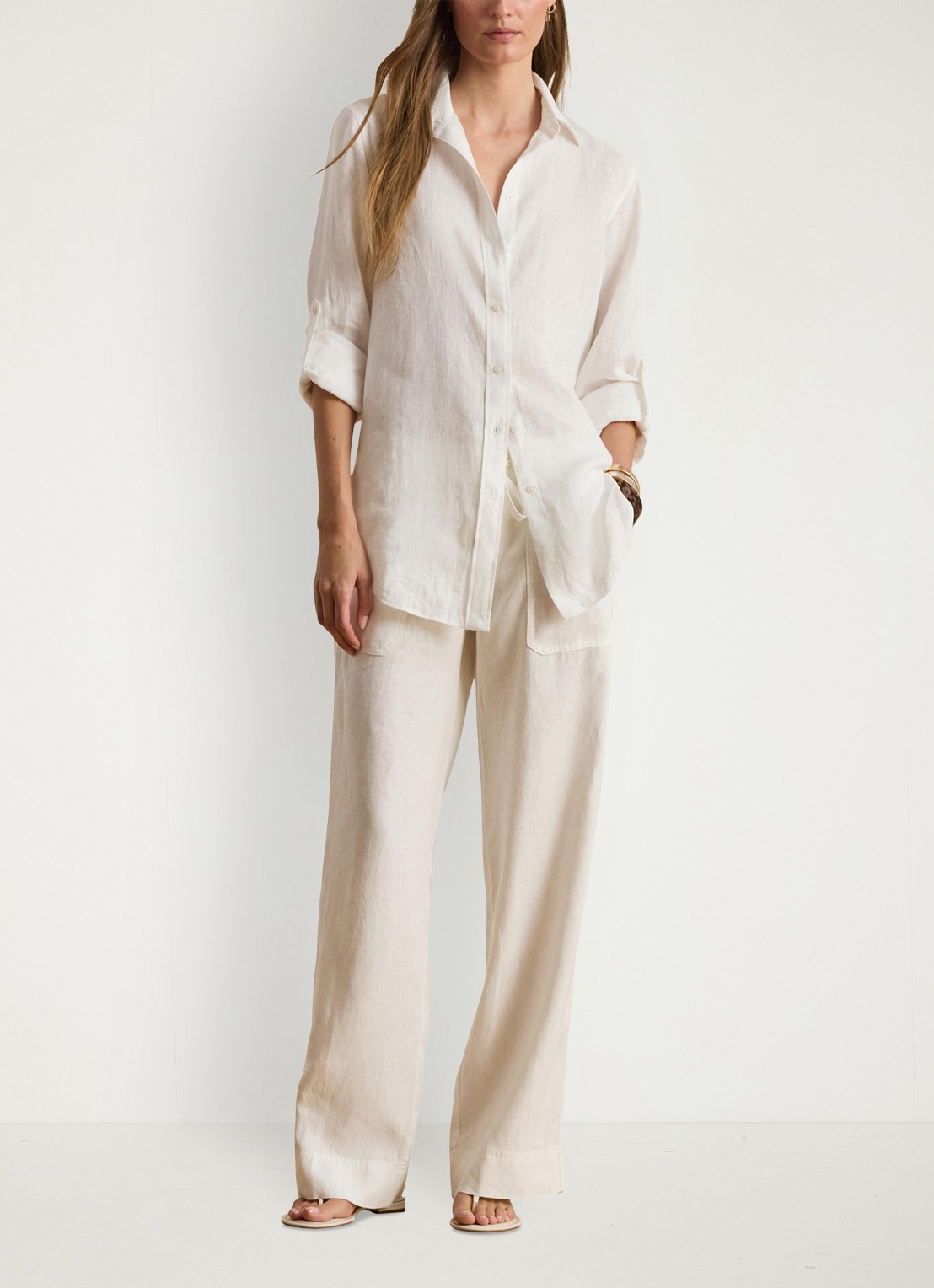 Ralph Lauren Relaxed fit linnen overhemd - voorkant 2 white / wit