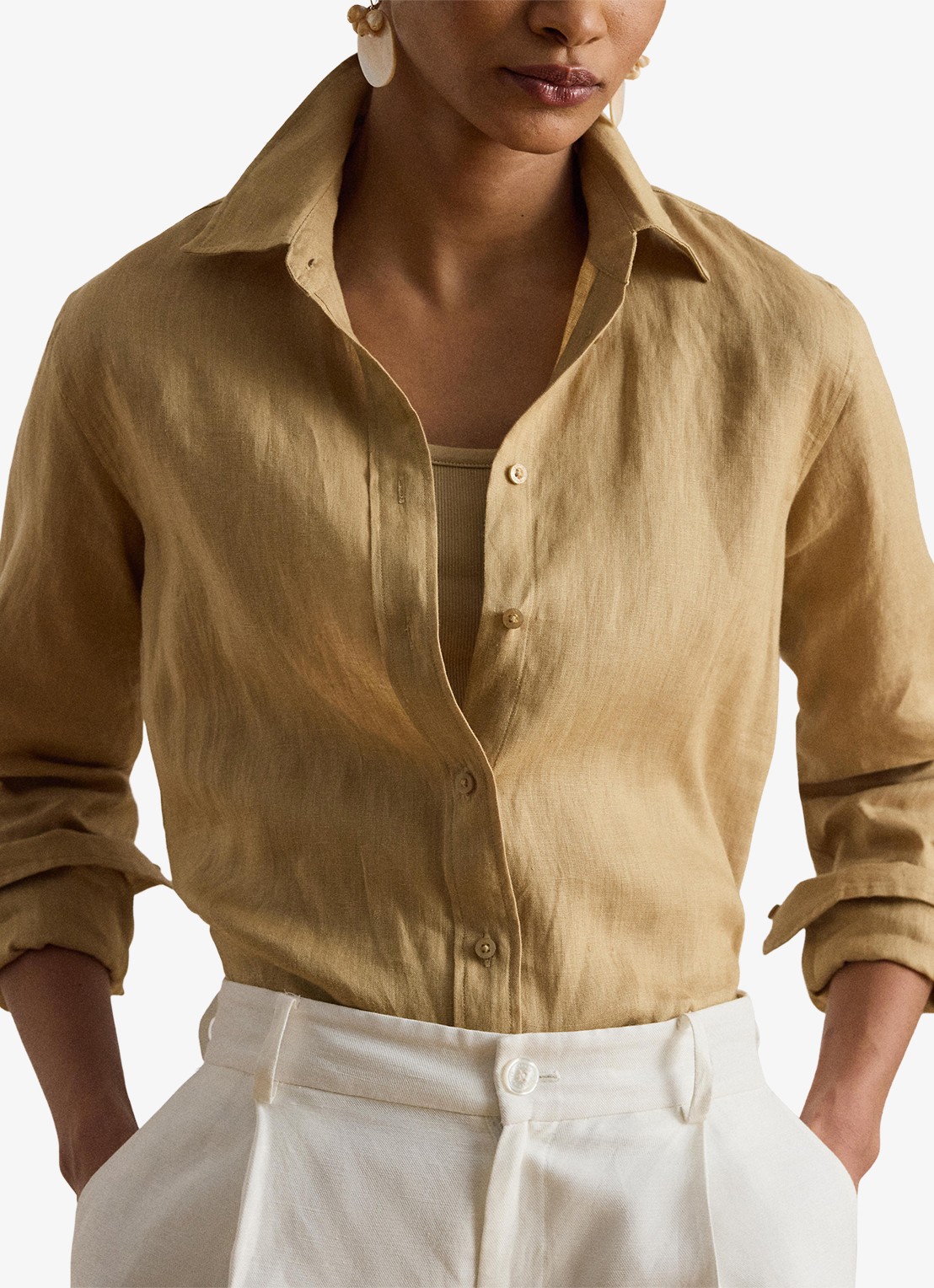Ralph Lauren Relaxed fit linnen overhemd - detail 3 birch tan / beige