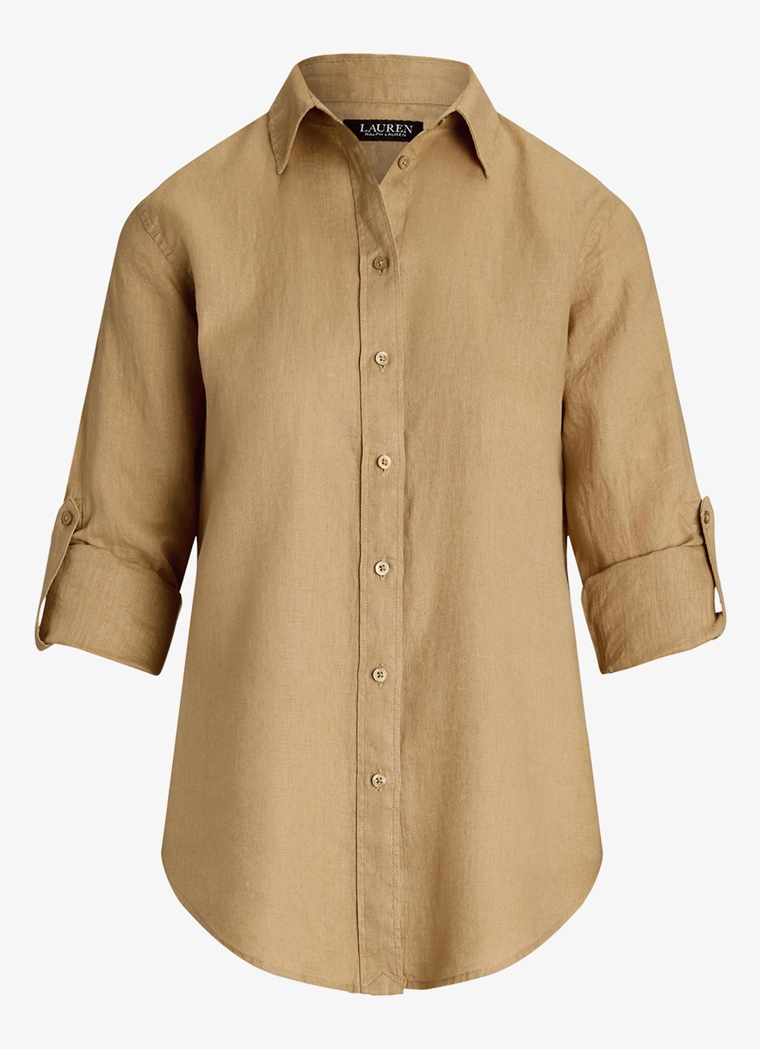 Ralph Lauren Relaxed fit linnen overhemd - voorkant 4 birch tan / beige