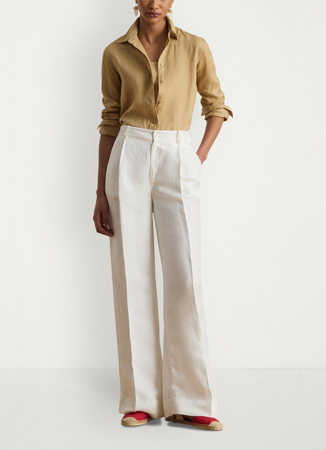Ralph Lauren Relaxed fit linnen overhemd - voorkant 5 birch tan / beige