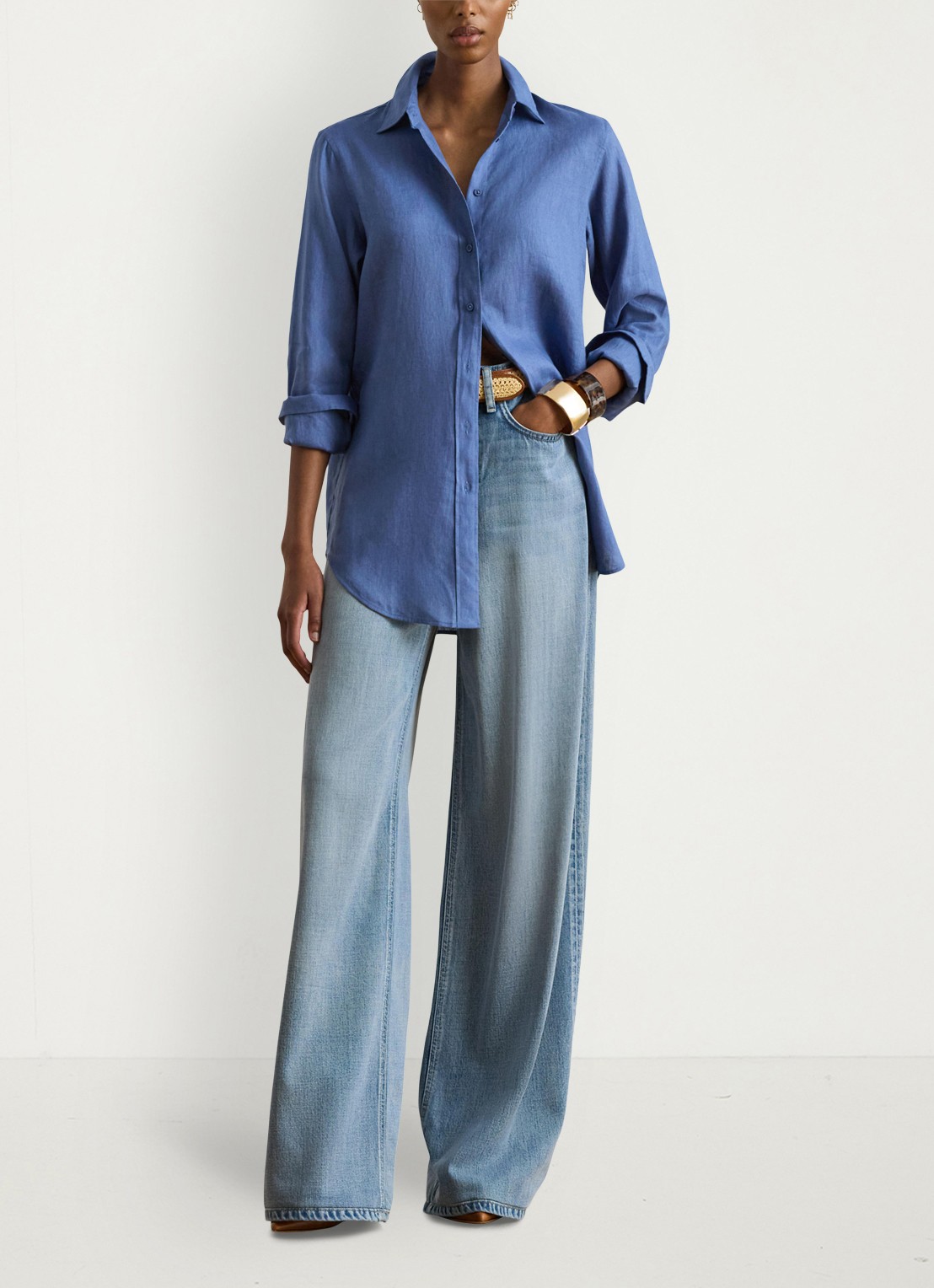 Ralph Lauren Relaxed fit linnen overhemd - voorkant 2 carson blue / blauw