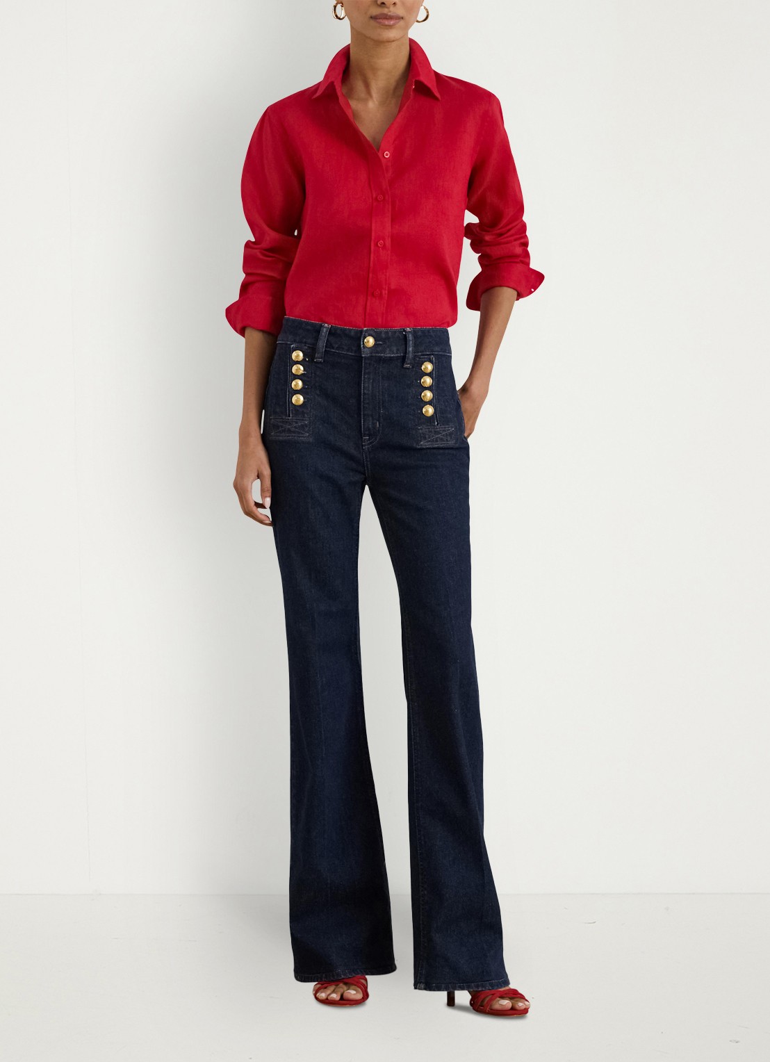 Ralph Lauren Relaxed fit linnen overhemd - voorkant 2 cruise red / rood