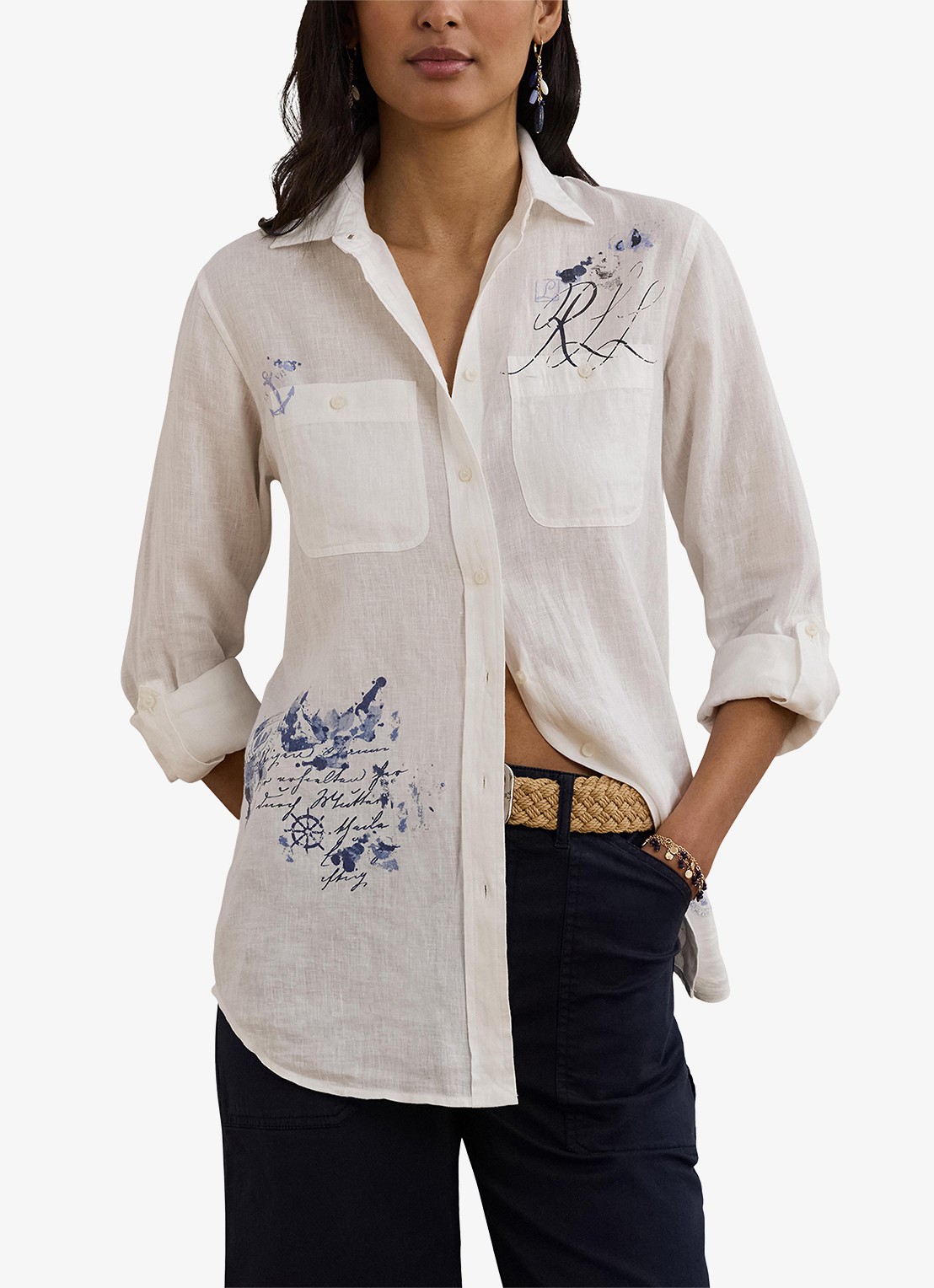 Ralph Lauren Relaxed fit overhemd met oprolbare mouw - detail white / wit