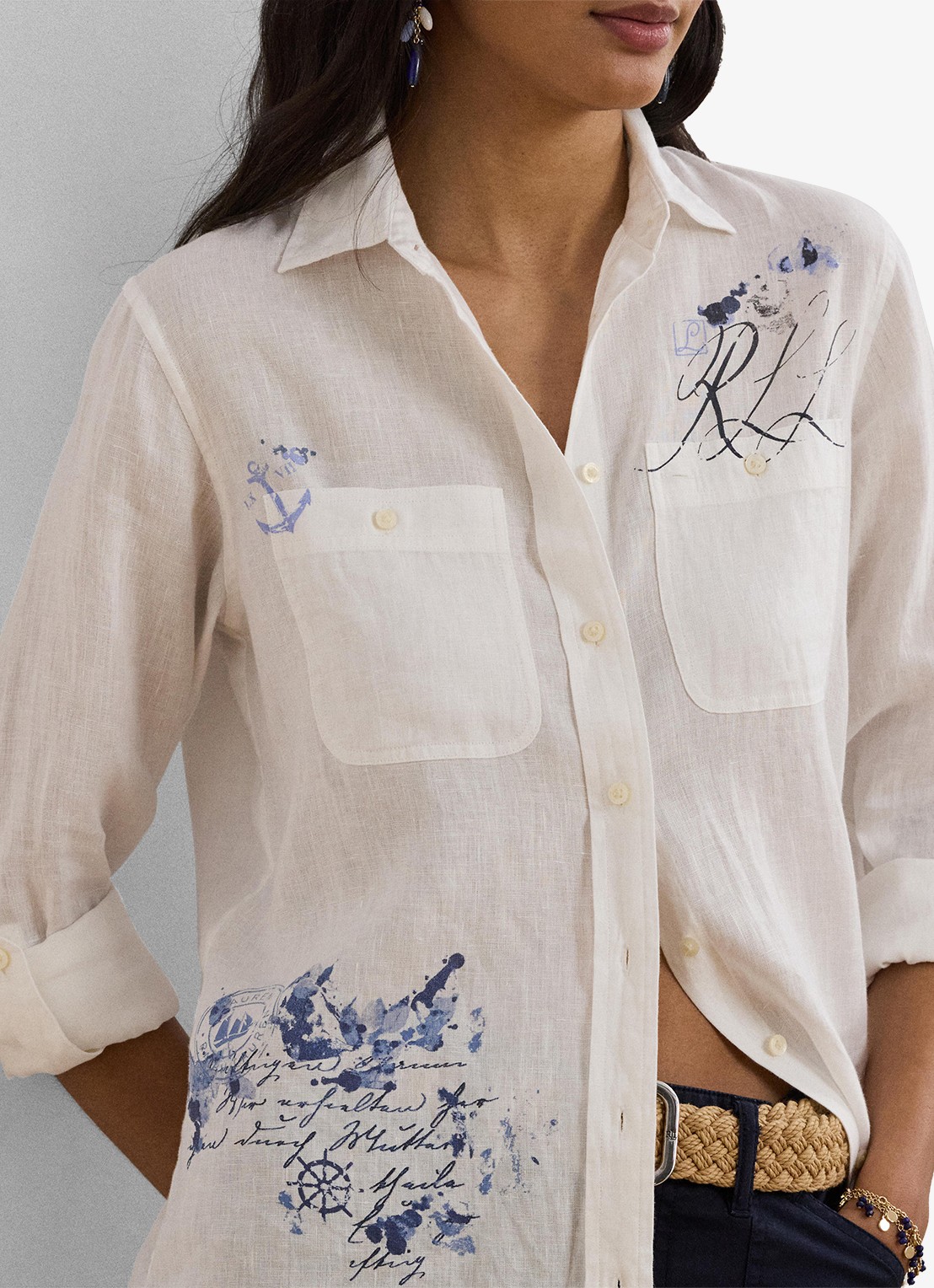 Ralph Lauren Relaxed fit overhemd met oprolbare mouw - detail 2 white / wit