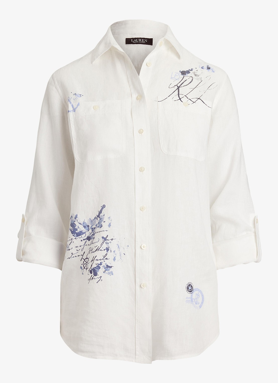 Ralph Lauren Relaxed fit overhemd met oprolbare mouw - voorkant 4 white / wit