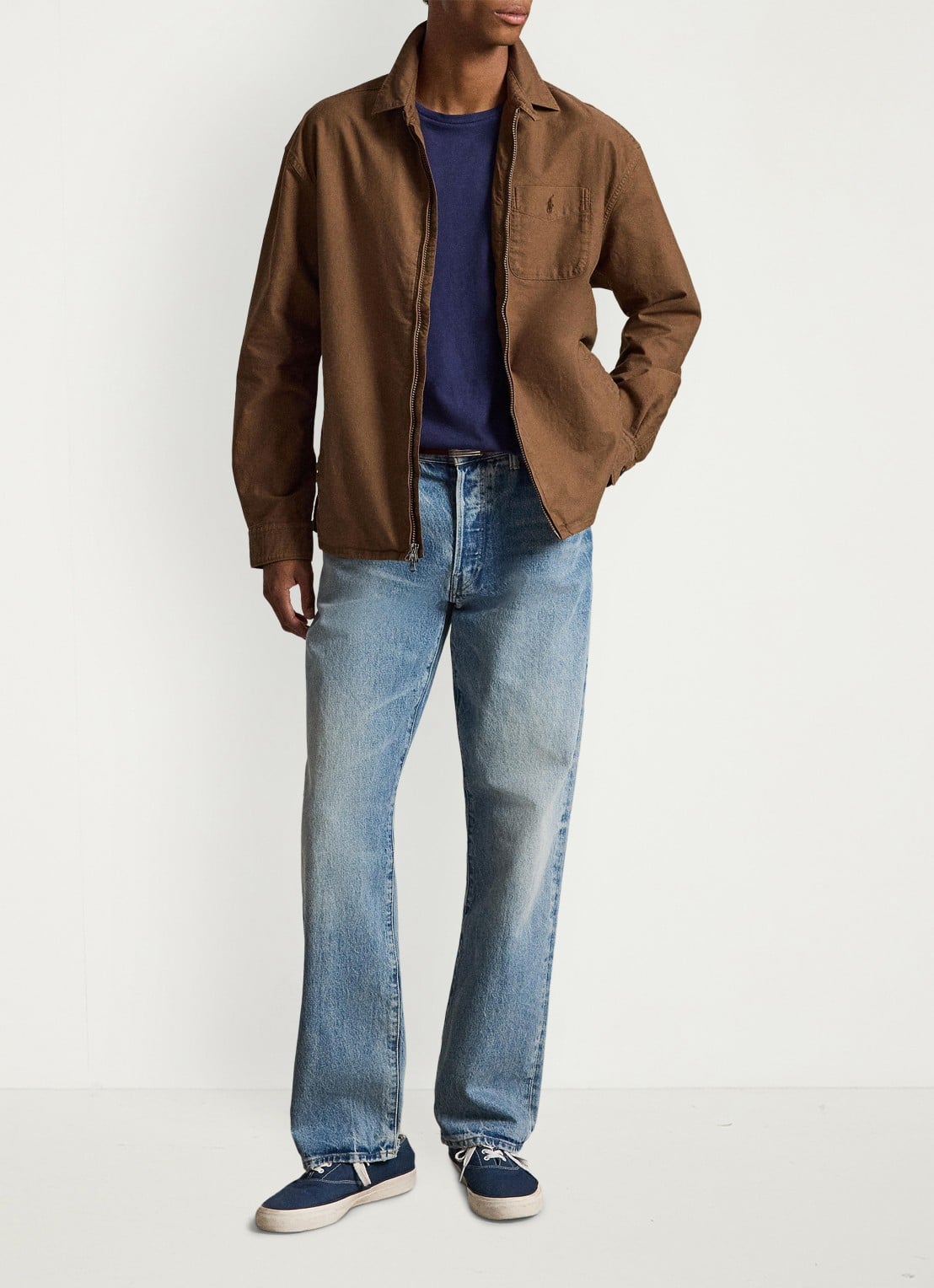 Ralph Lauren Relaxed Oxford overshirt met ritssluiting - detail chestnut / lichtbruin