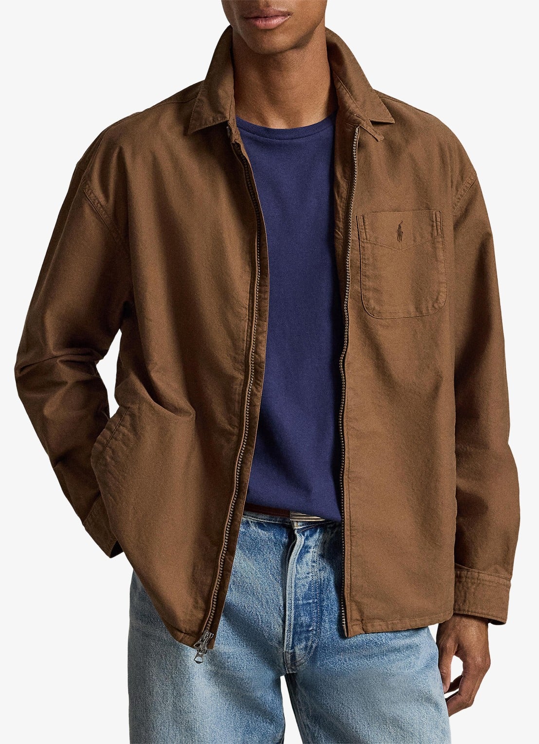 Ralph Lauren Relaxed Oxford overshirt met ritssluiting - voorkant 5 chestnut / lichtbruin