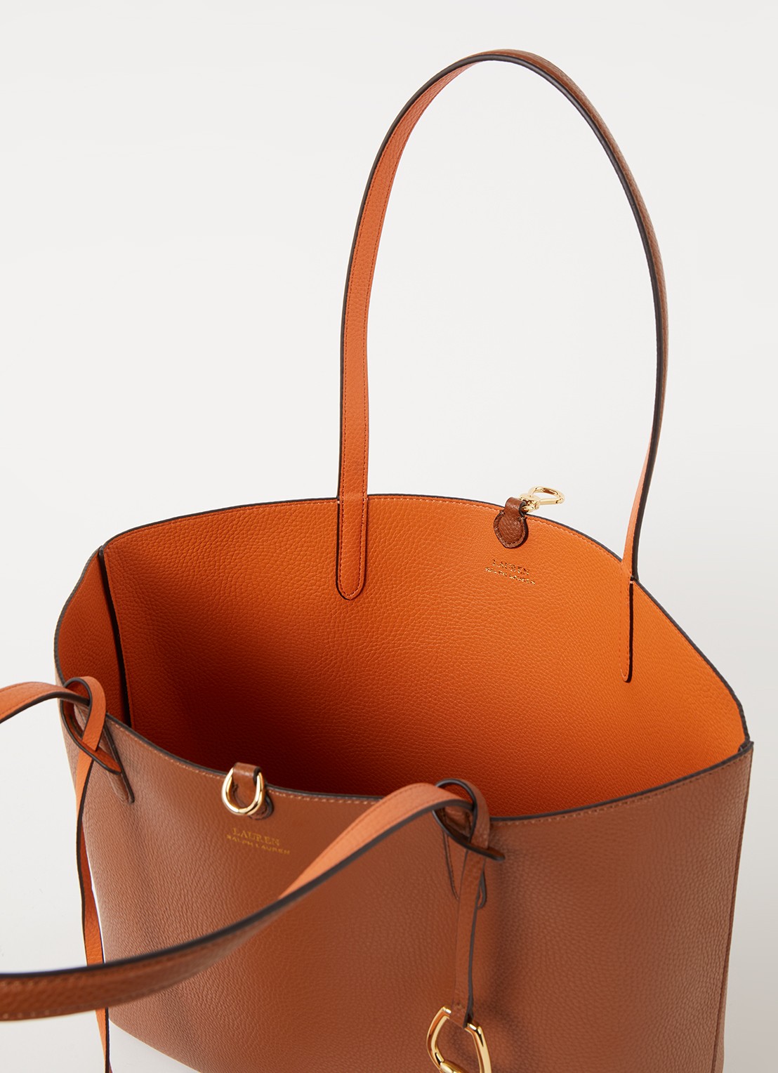 Ralph Lauren Reversible schoudertas met uitneembaar etui - detail cognac
