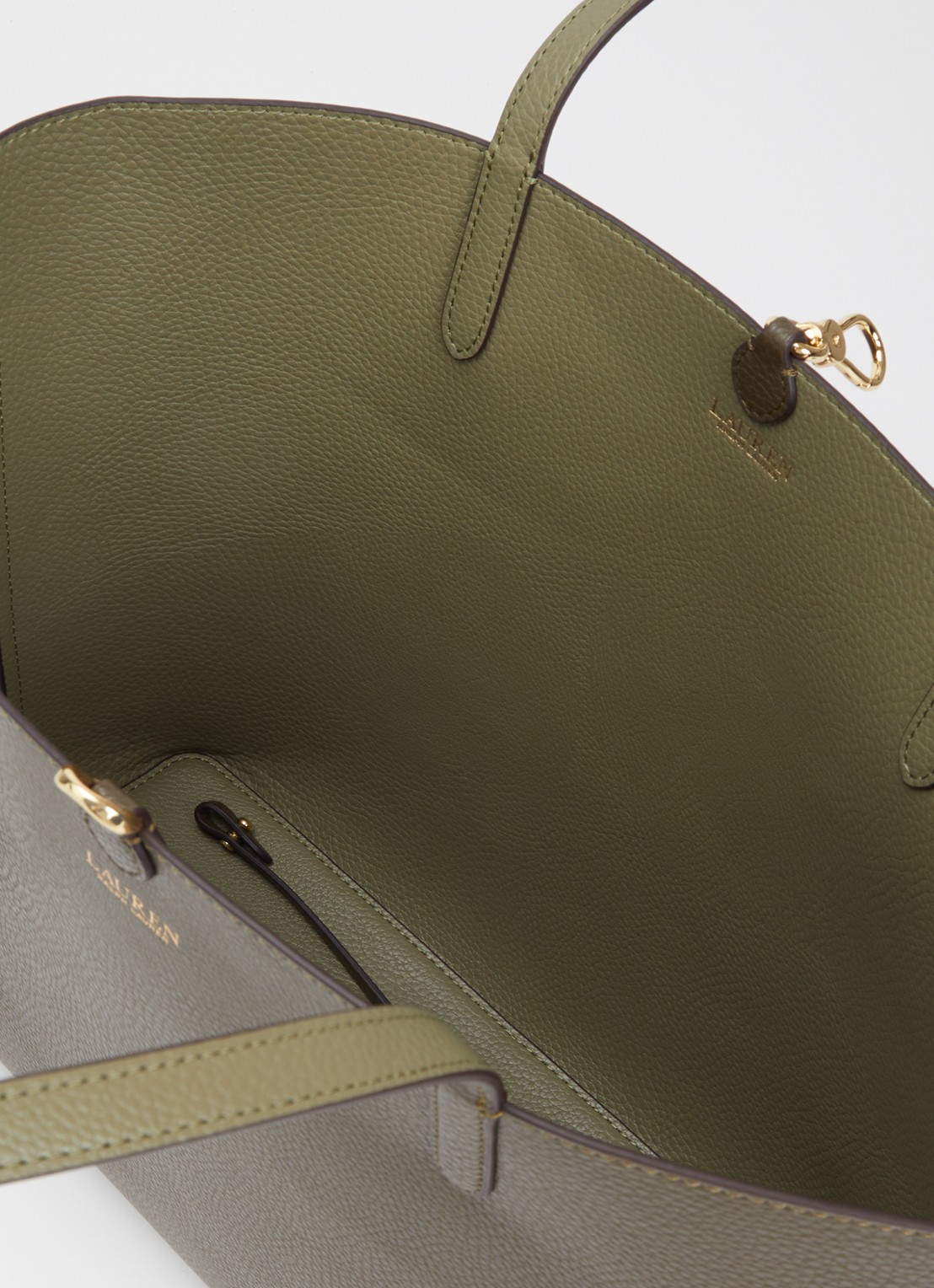 Ralph Lauren Reversible schoudertas van leer - detail 2 bronsgroen