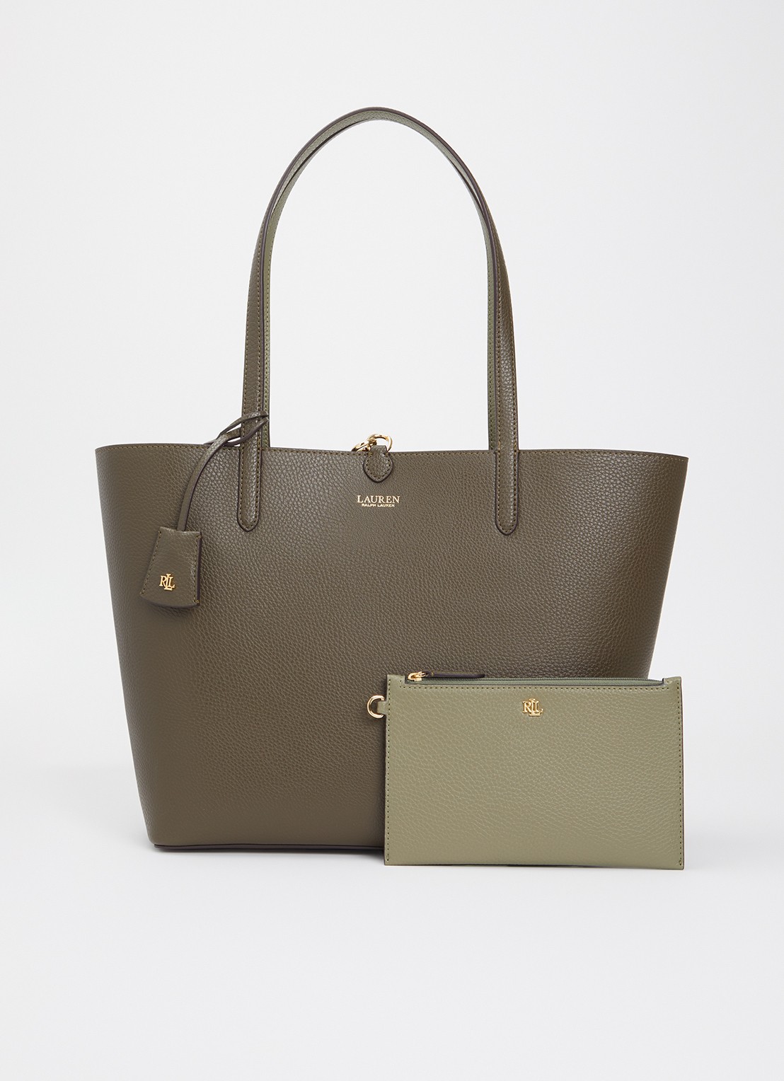 Ralph Lauren Reversible schoudertas van leer - voorkant bronsgroen