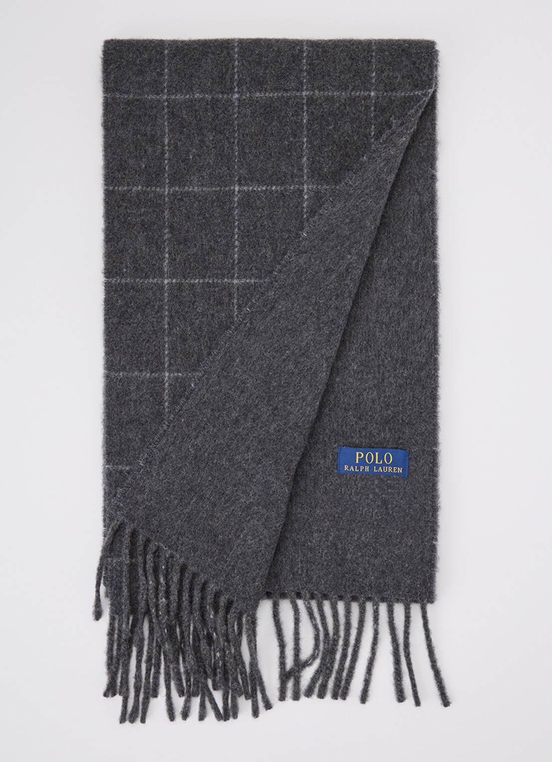 Ralph Lauren Reversible sjaal in wolblend 168 x 25 cm - voorkant 3 antraciet