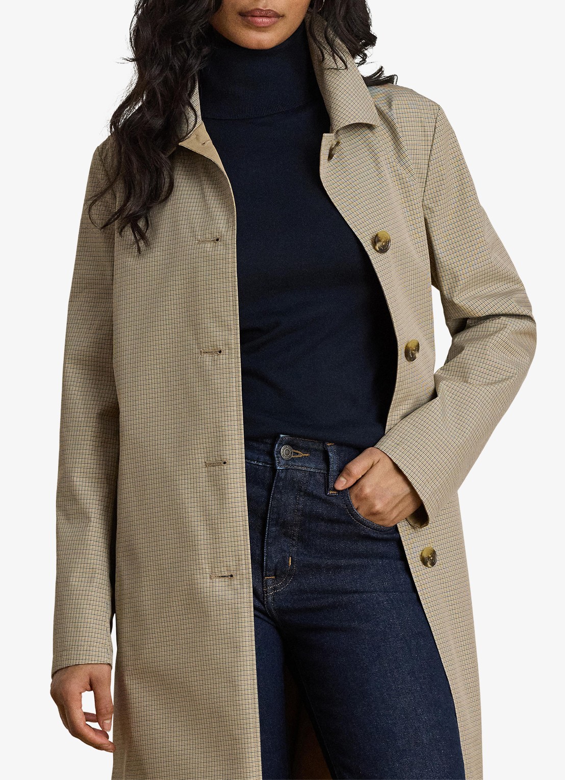 Ralph Lauren Reversible trenchcoat met ruitdessin - detail brown mini check / beige