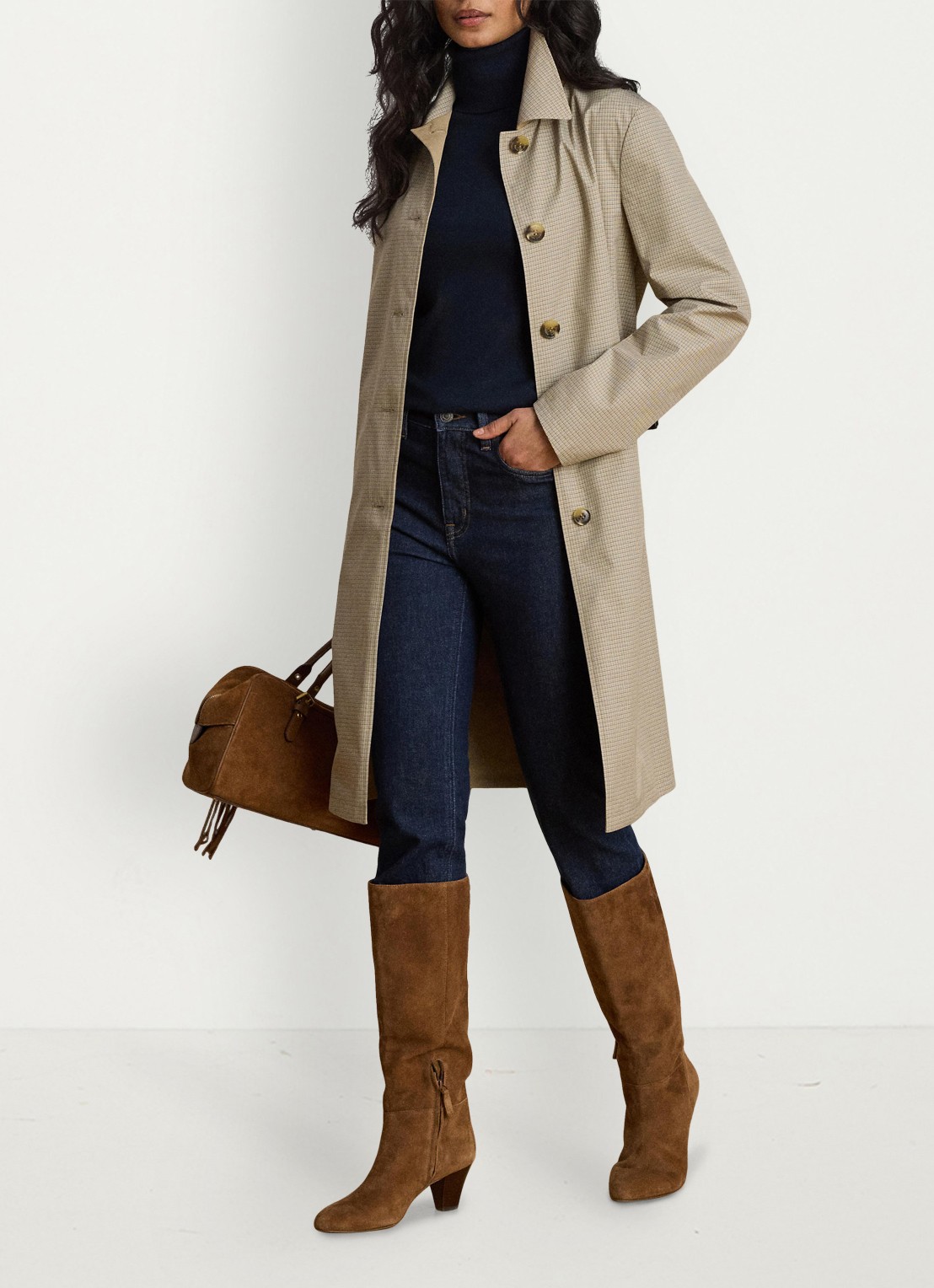 Ralph Lauren Reversible trenchcoat met ruitdessin - voorkant 4 brown mini check / beige