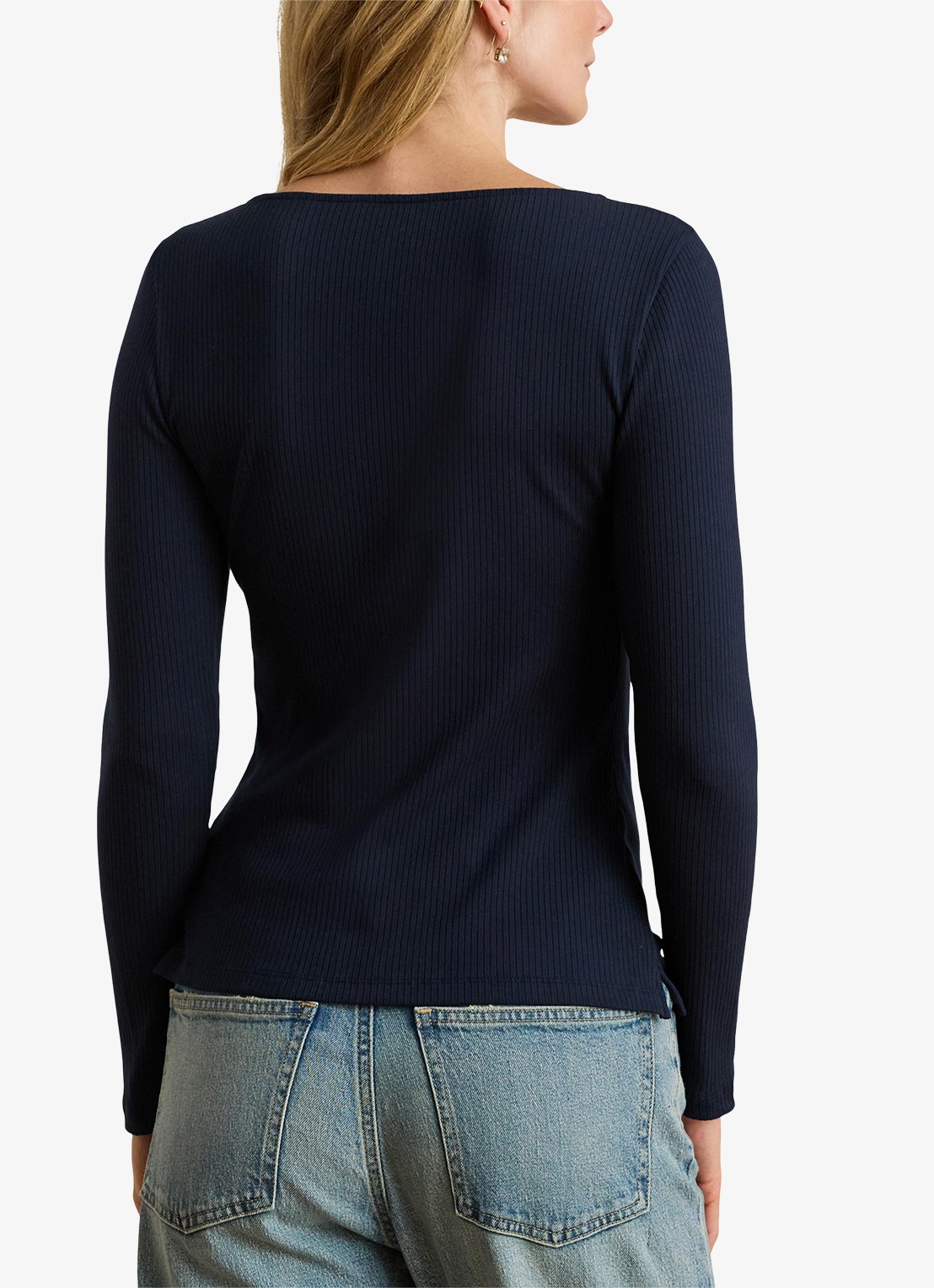 Ralph Lauren Ribgebreid longsleeve met ronde hals - achterkant 3 blauw