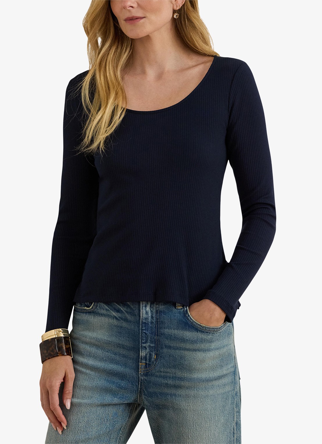 Ralph Lauren Ribgebreid longsleeve met ronde hals - detail 4 blauw
