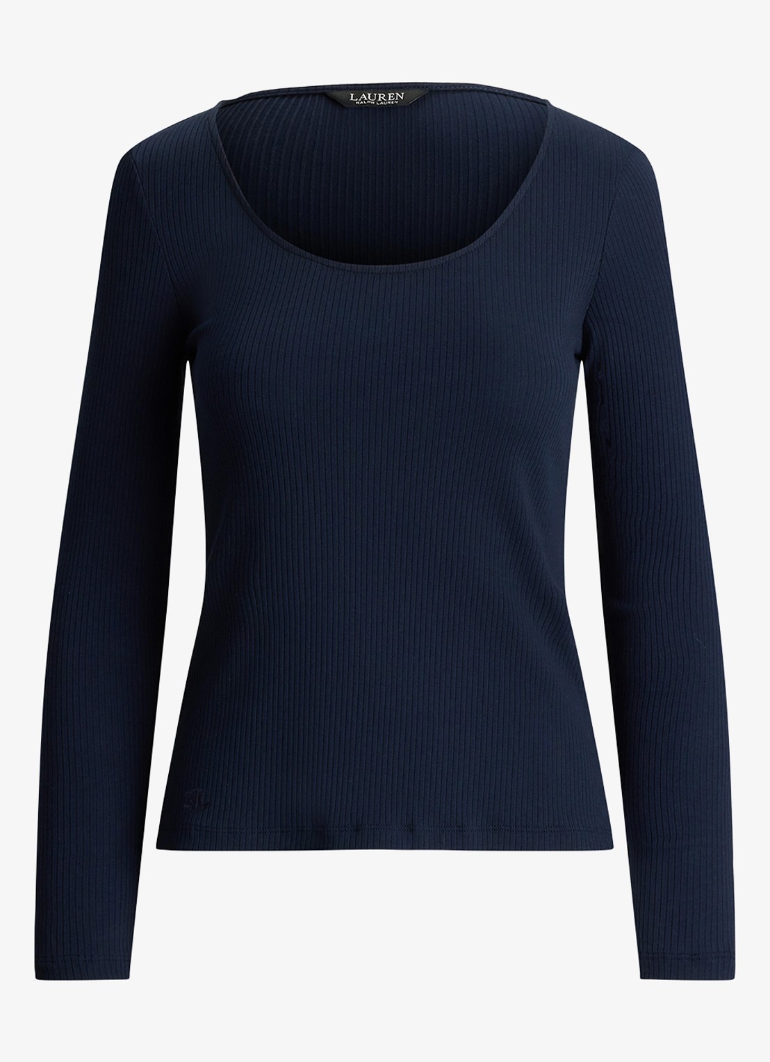 Ralph Lauren Ribgebreid longsleeve met ronde hals - voorkant blauw