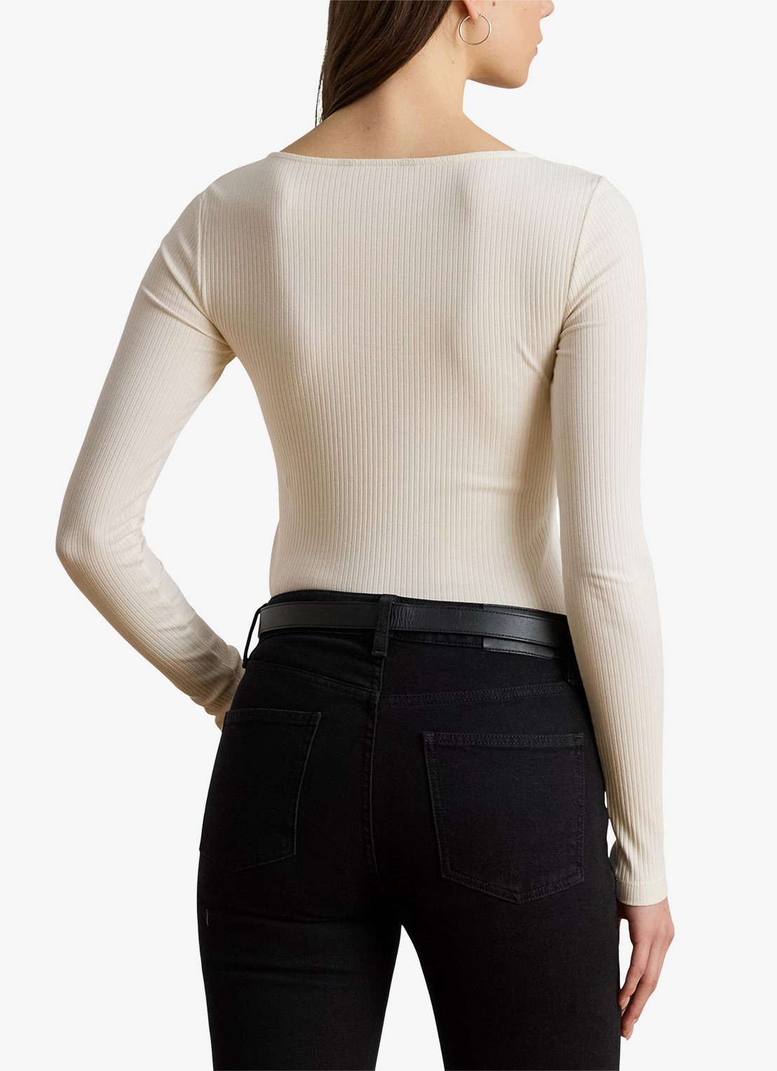 Ralph Lauren Ribgebreid longsleeve met ronde hals - achterkant 3 creme