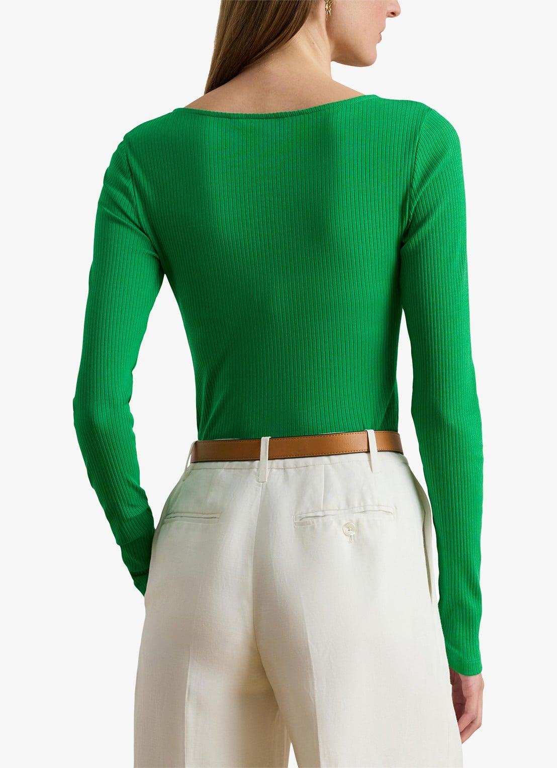 Ralph Lauren Ribgebreid longsleeve met ronde hals - achterkant groen