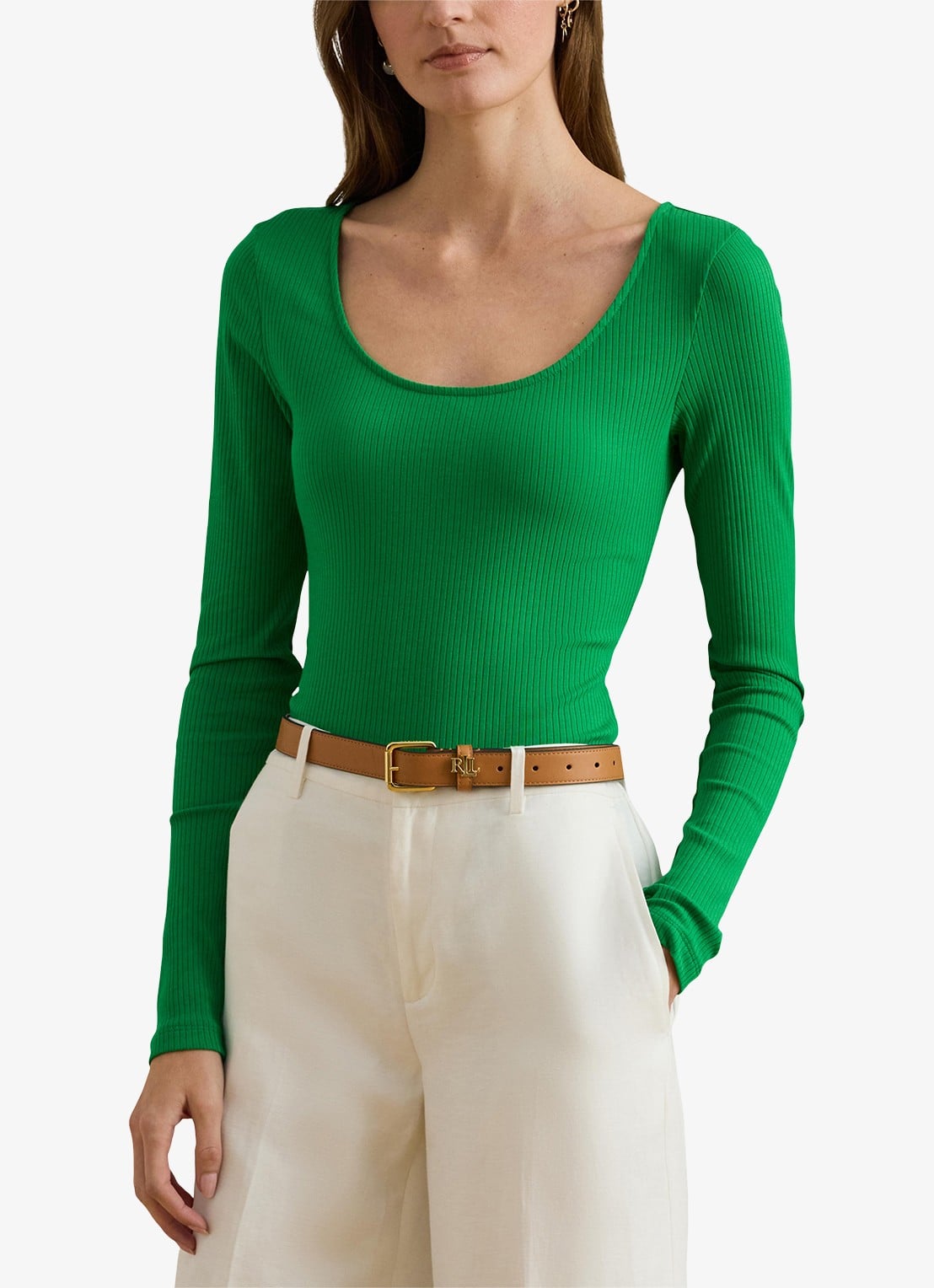 Ralph Lauren Ribgebreid longsleeve met ronde hals - detail 4 groen