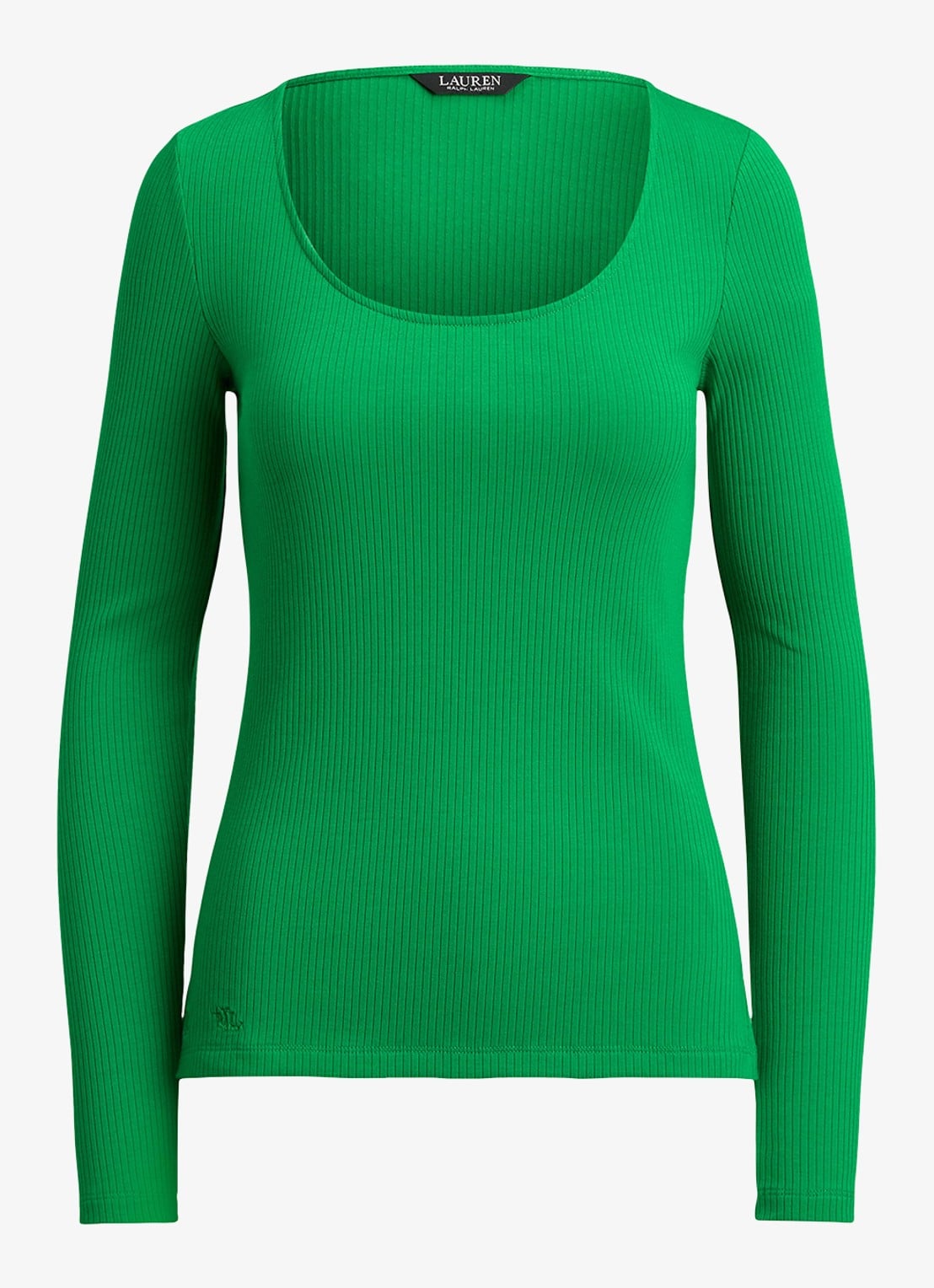 Ralph Lauren Ribgebreid longsleeve met ronde hals - voorkant 2 groen