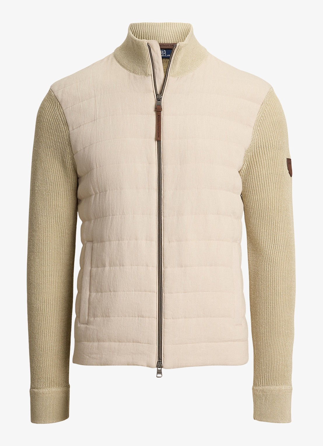 Ralph Lauren Ribgebreid vest van linnen met gewatteerd voorpand - voorkant 2 coastal beige / beige