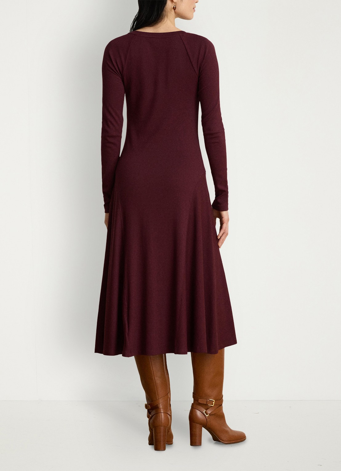 Ralph Lauren Ribgebreide midi jurk met sierknopen - achterkant 3 dark garnet / bordeauxrood