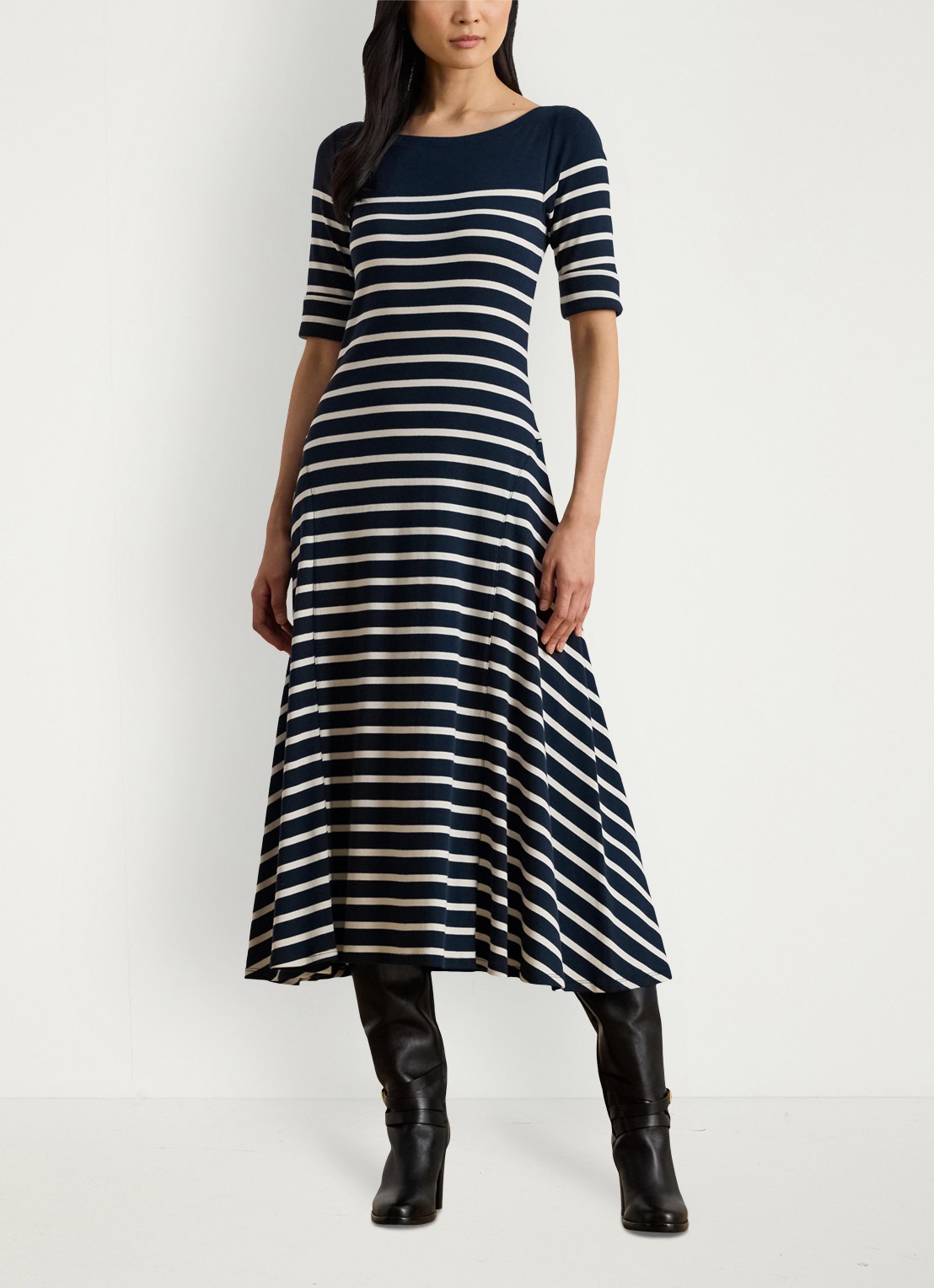 Ralph Lauren Ribgebreide midi jurk met streepprint - detail 3 zwart