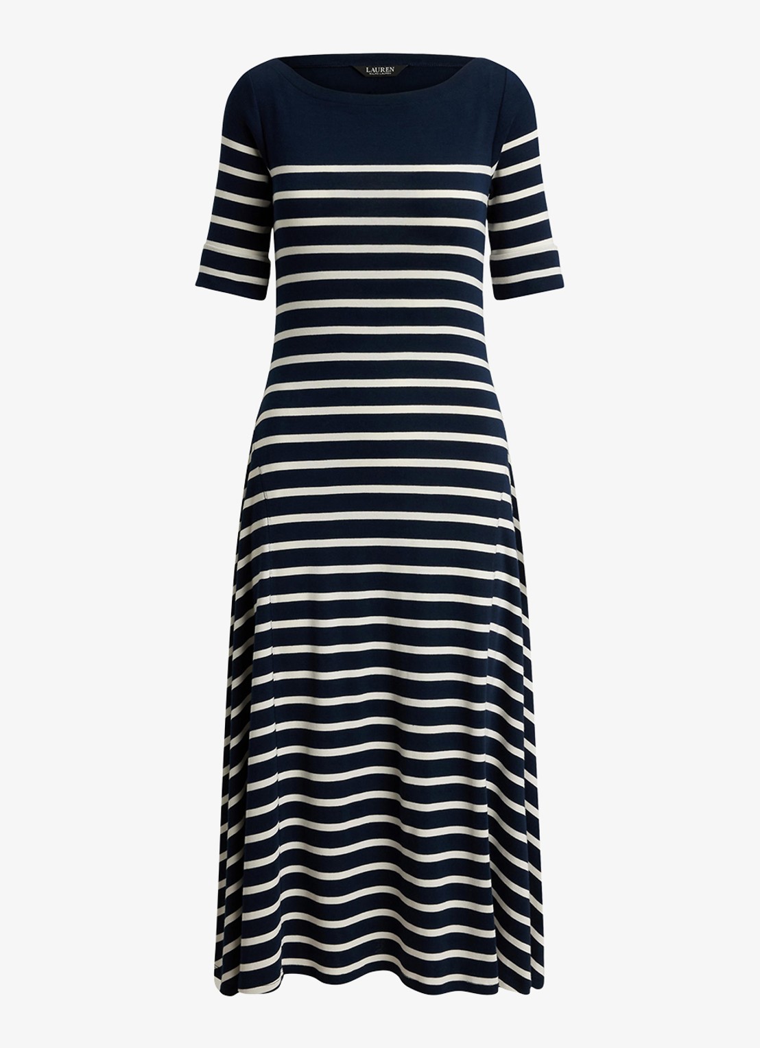 Ralph Lauren Ribgebreide midi jurk met streepprint - voorkant zwart