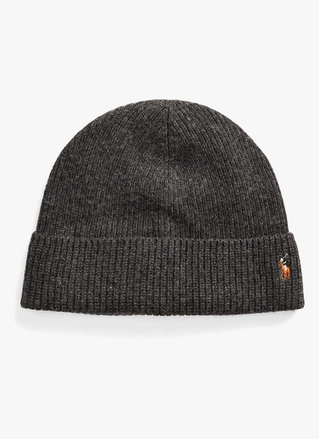 Ralph Lauren Ribgebreide muts in merinowolblend met logoborduring - voorkant 2 barclay heather / grijs