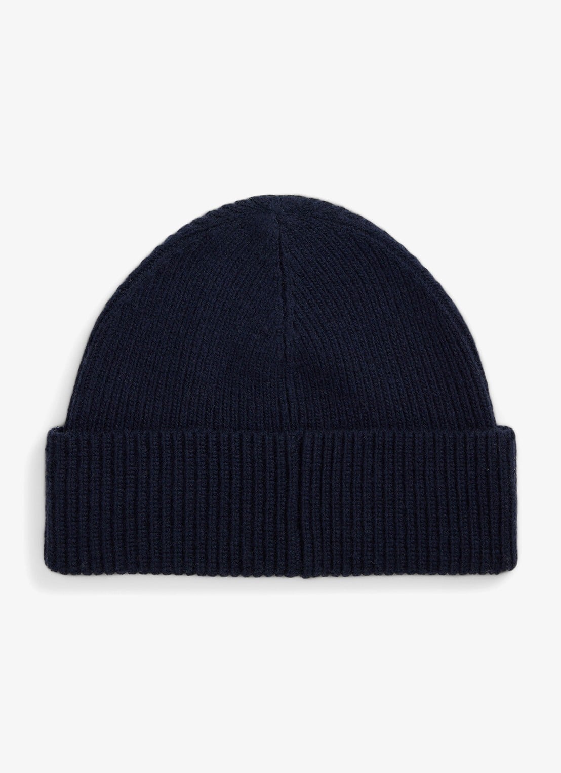 Ralph Lauren Ribgebreide muts in wolblend - achterkant 2 blauw