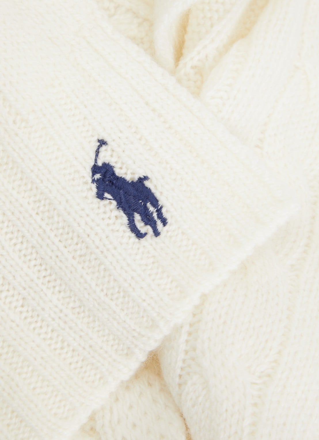 Ralph Lauren Ribgebreide sjaal in kasjmierblend 183 x 27 cm - detail 2 creme