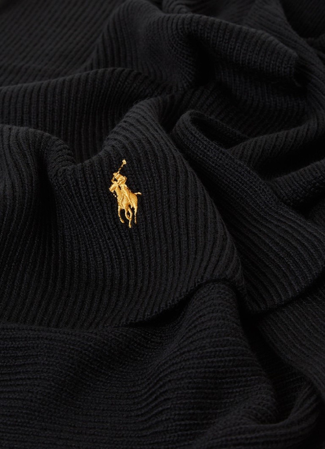 Ralph Lauren Ribgebreide sjaal van wol 180 x 25 cm - detail 3 diepzwart