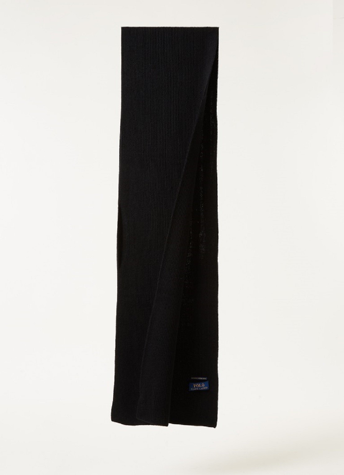 Ralph Lauren Ribgebreide sjaal van wol 180 x 25 cm - voorkant 2 diepzwart