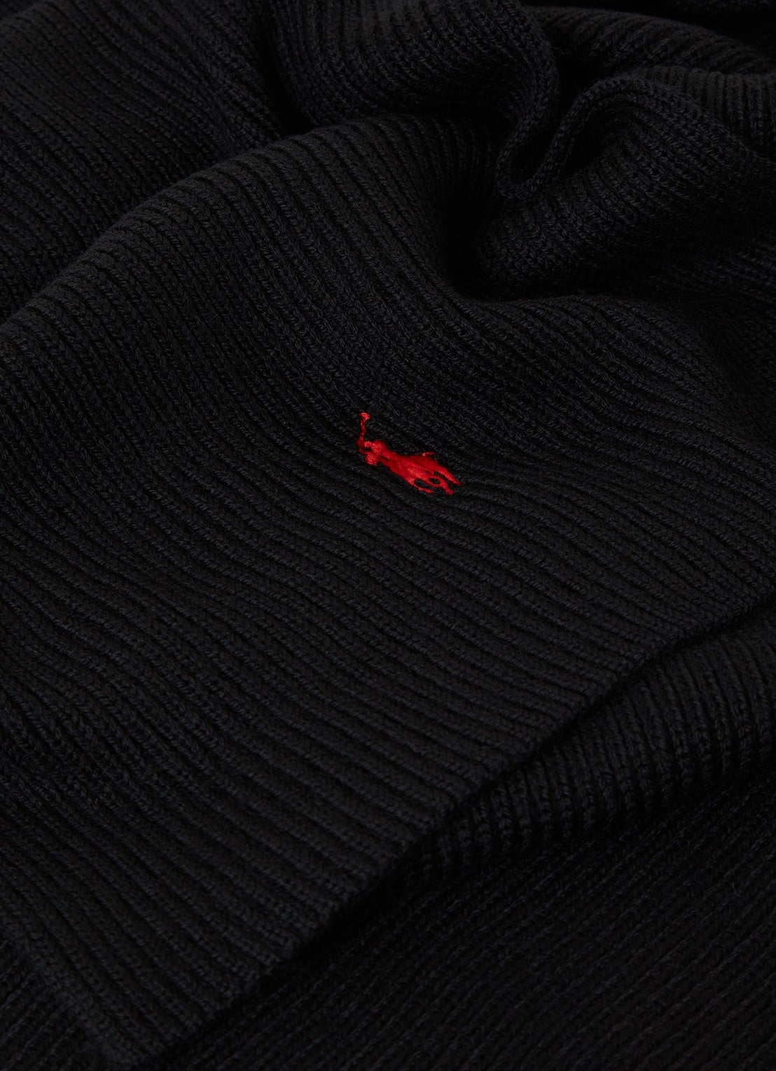 Ralph Lauren Ribgebreide sjaal van wol 180 x 25 cm - detail zwart