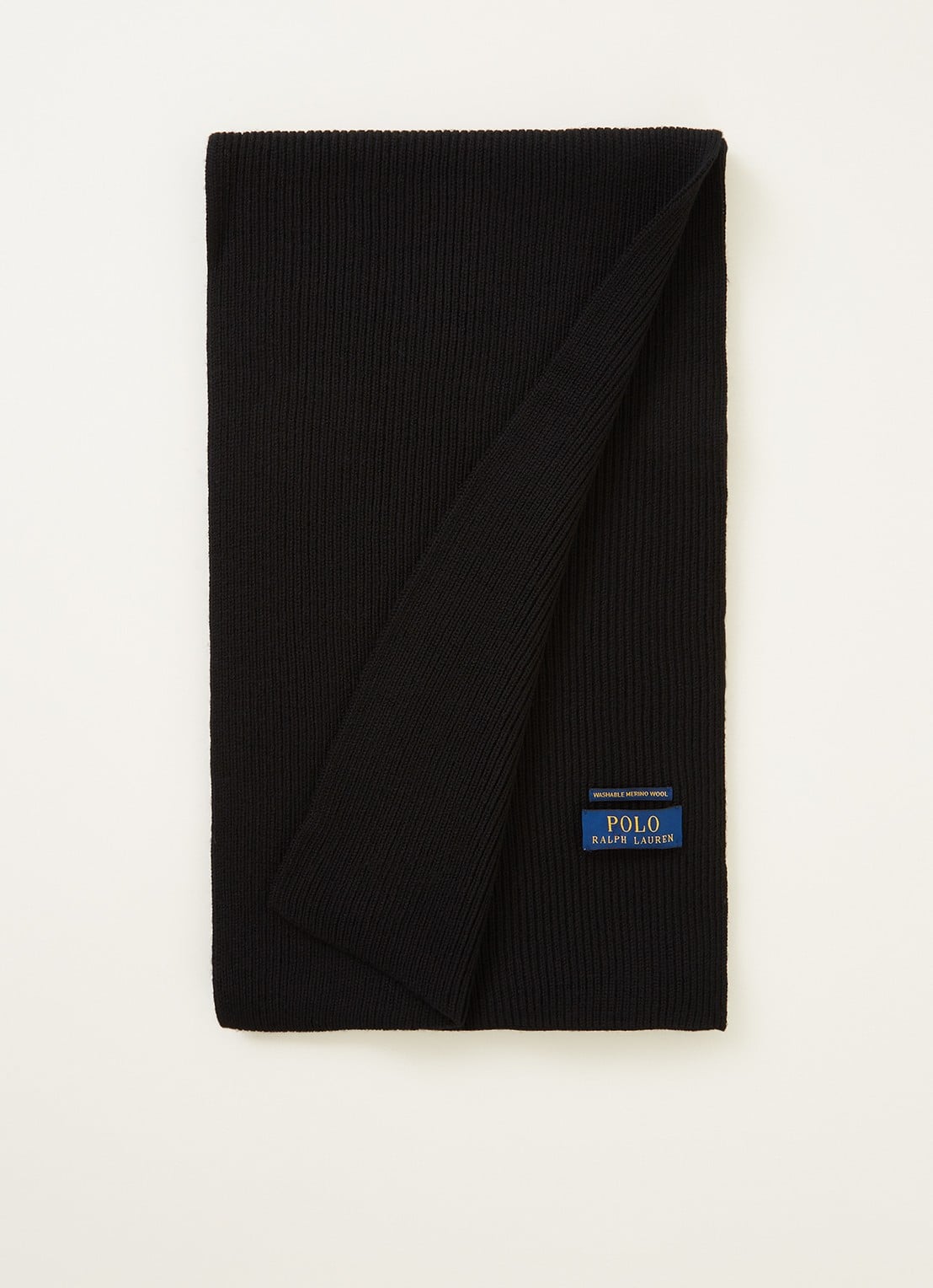 Ralph Lauren Ribgebreide sjaal van wol 180 x 25 cm - voorkant 2 zwart