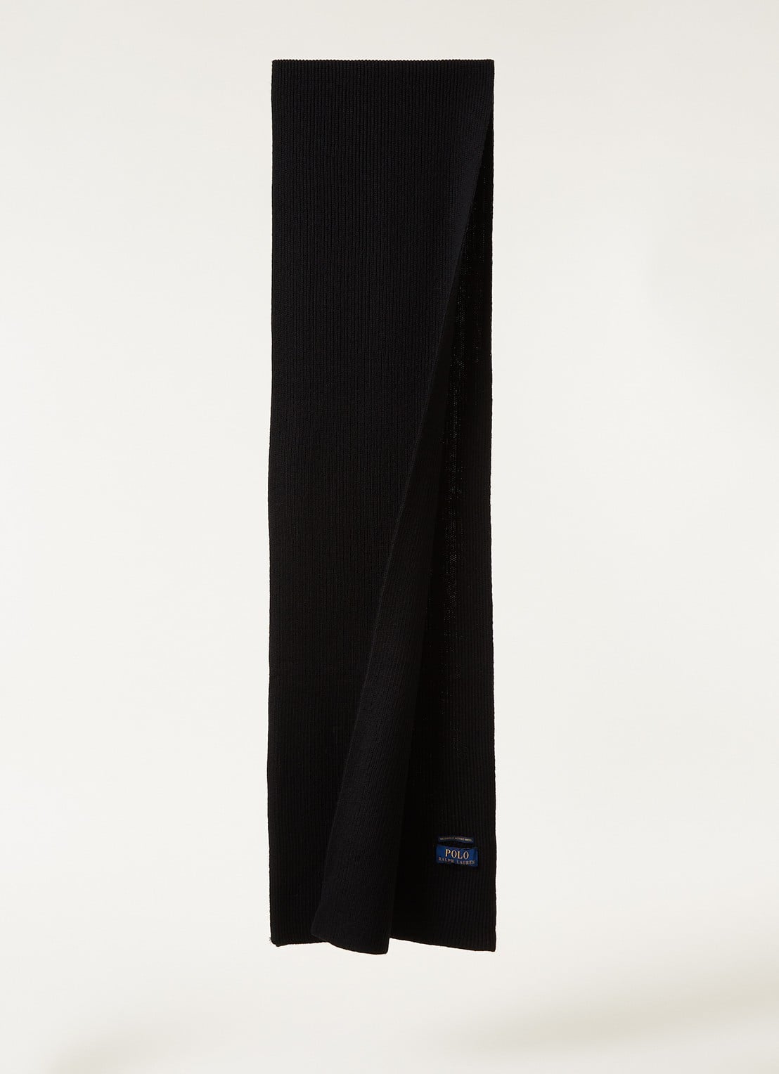 Ralph Lauren Ribgebreide sjaal van wol 180 x 25 cm - voorkant 3 zwart
