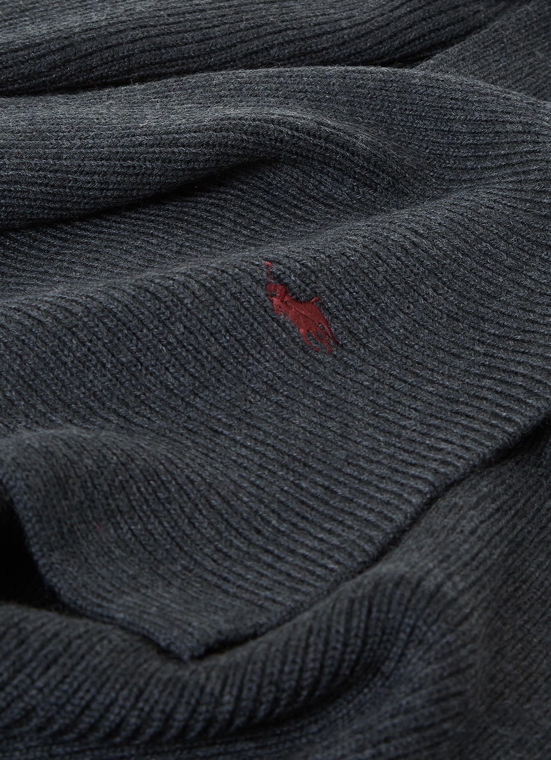 Ralph Lauren Ribgebreide sjaal van wol 180 x 25 cm - detail antraciet