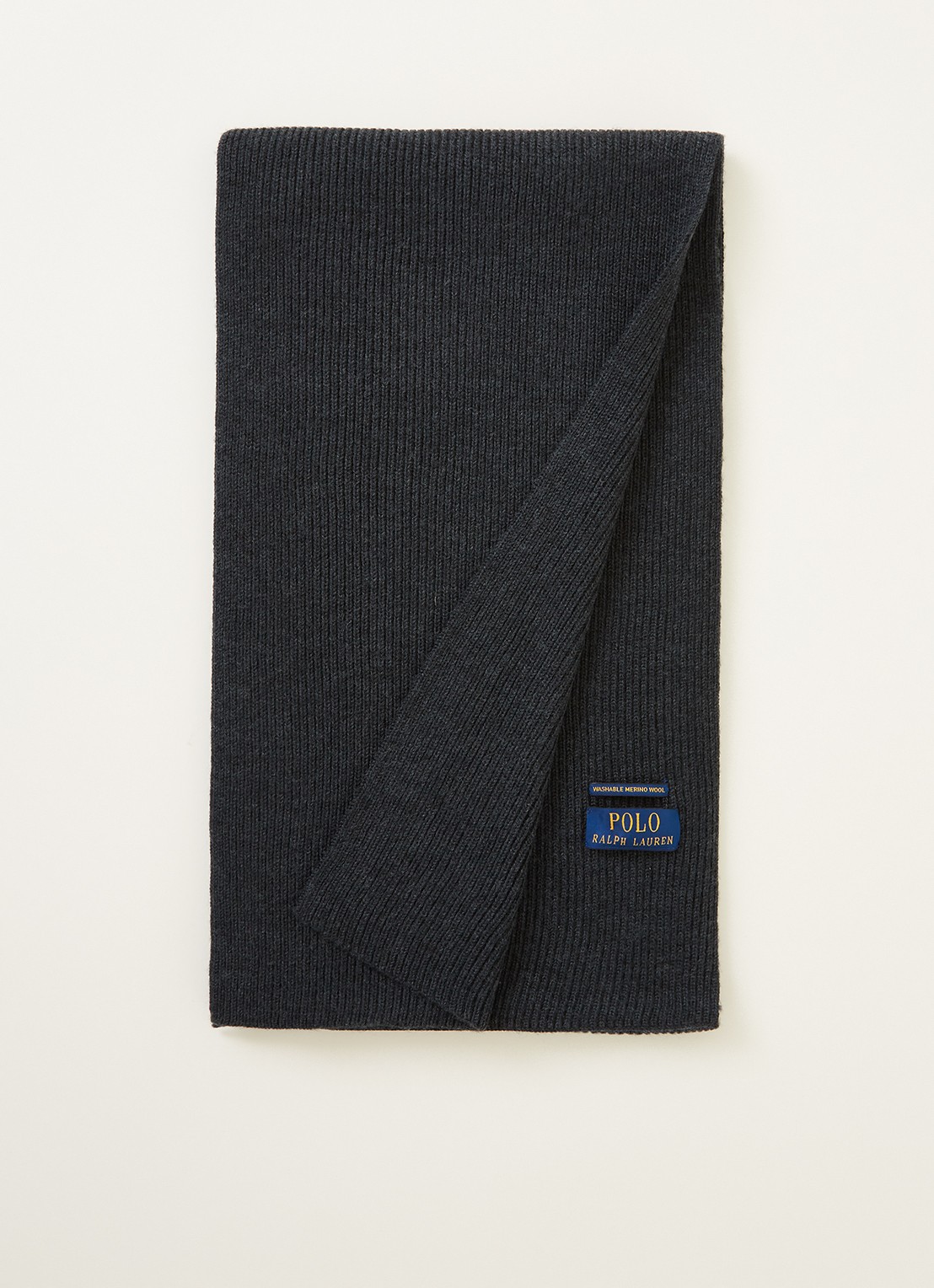 Ralph Lauren Ribgebreide sjaal van wol 180 x 25 cm - voorkant 2 antraciet