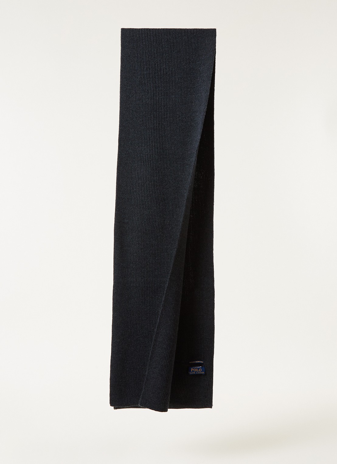 Ralph Lauren Ribgebreide sjaal van wol 180 x 25 cm - voorkant 3 antraciet