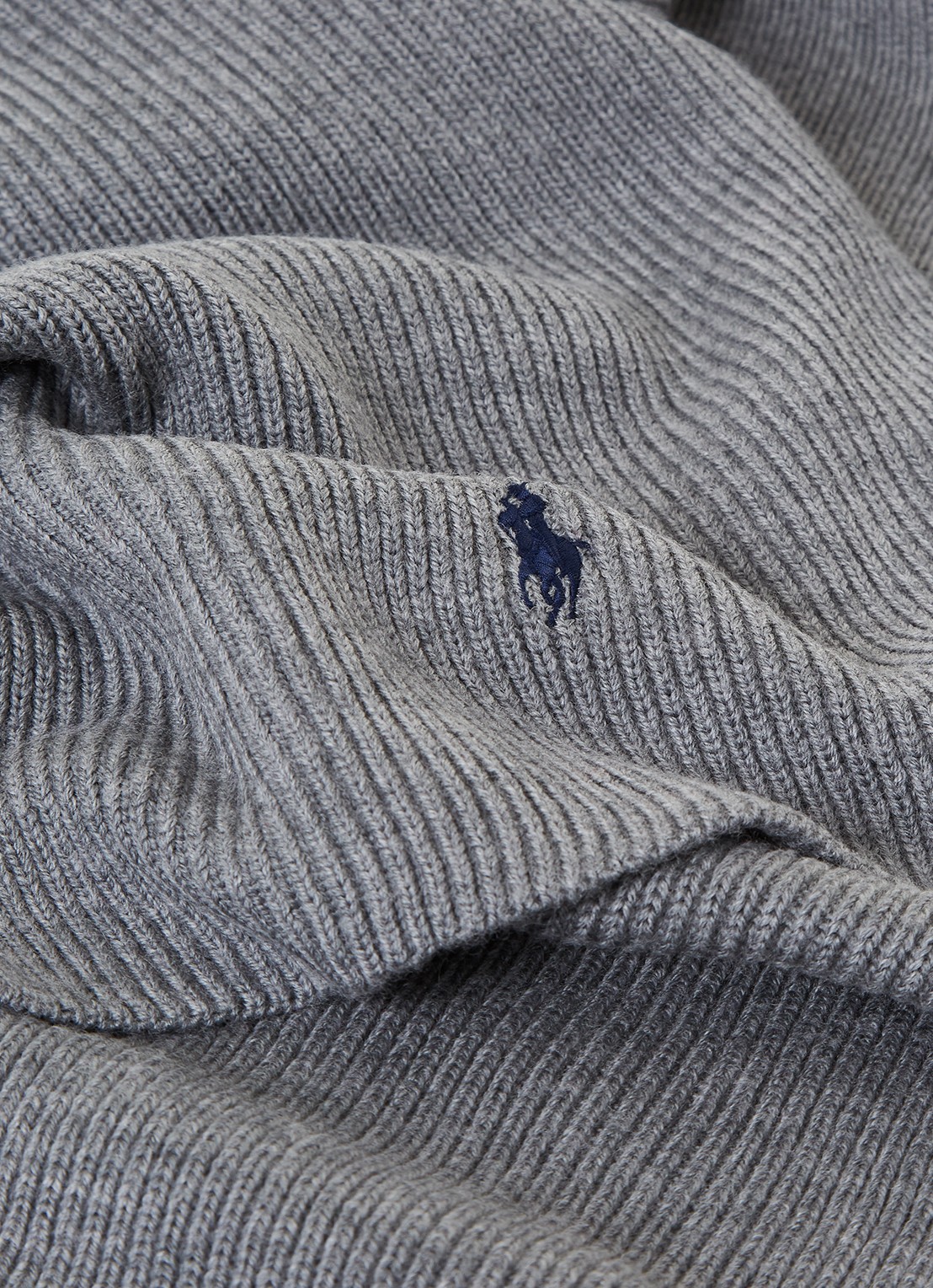Ralph Lauren Ribgebreide sjaal van wol 180 x 25 cm - detail grijs