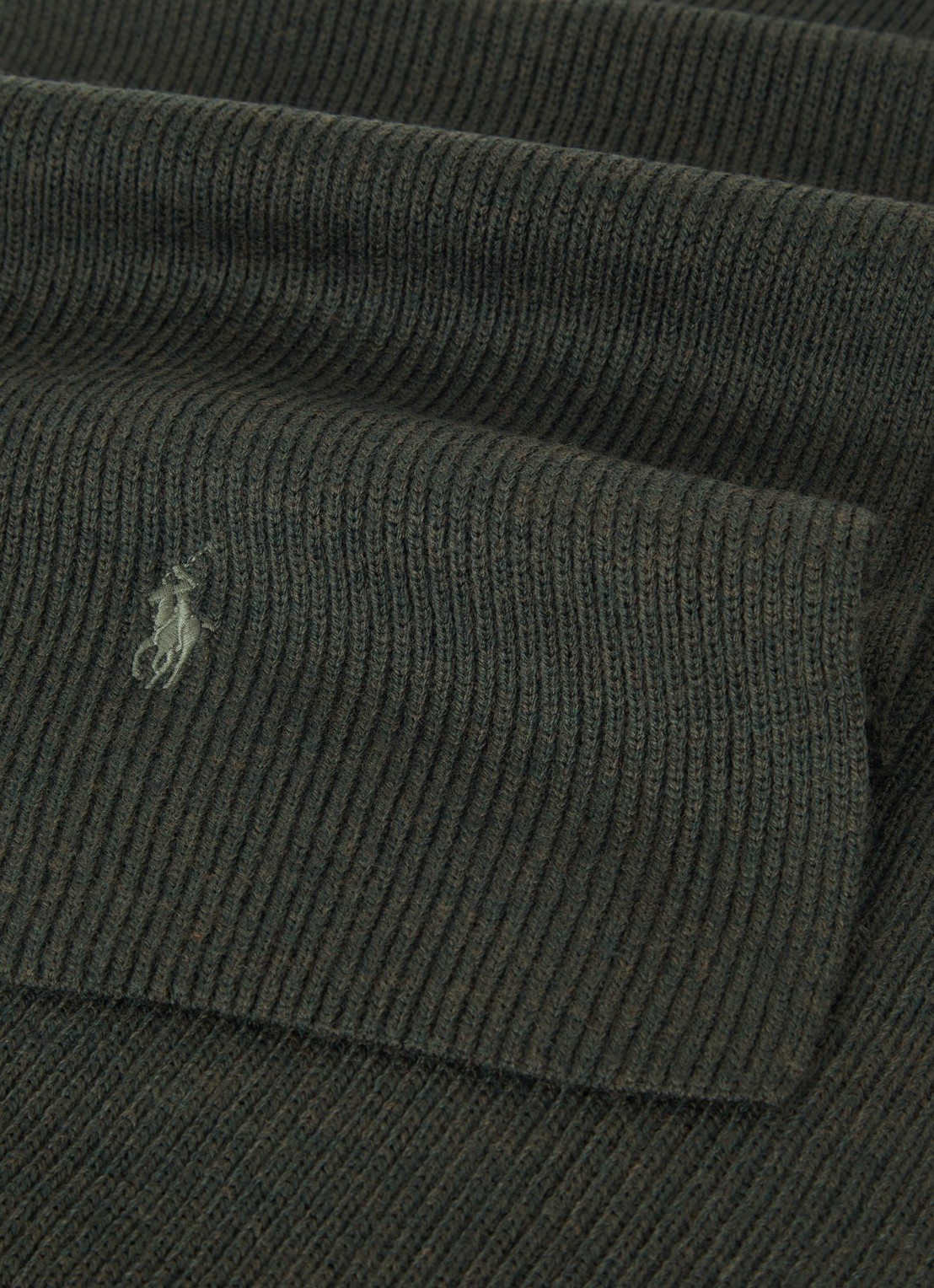 Ralph Lauren Ribgebreide sjaal van wol 180 x 25 cm - detail bronsgroen