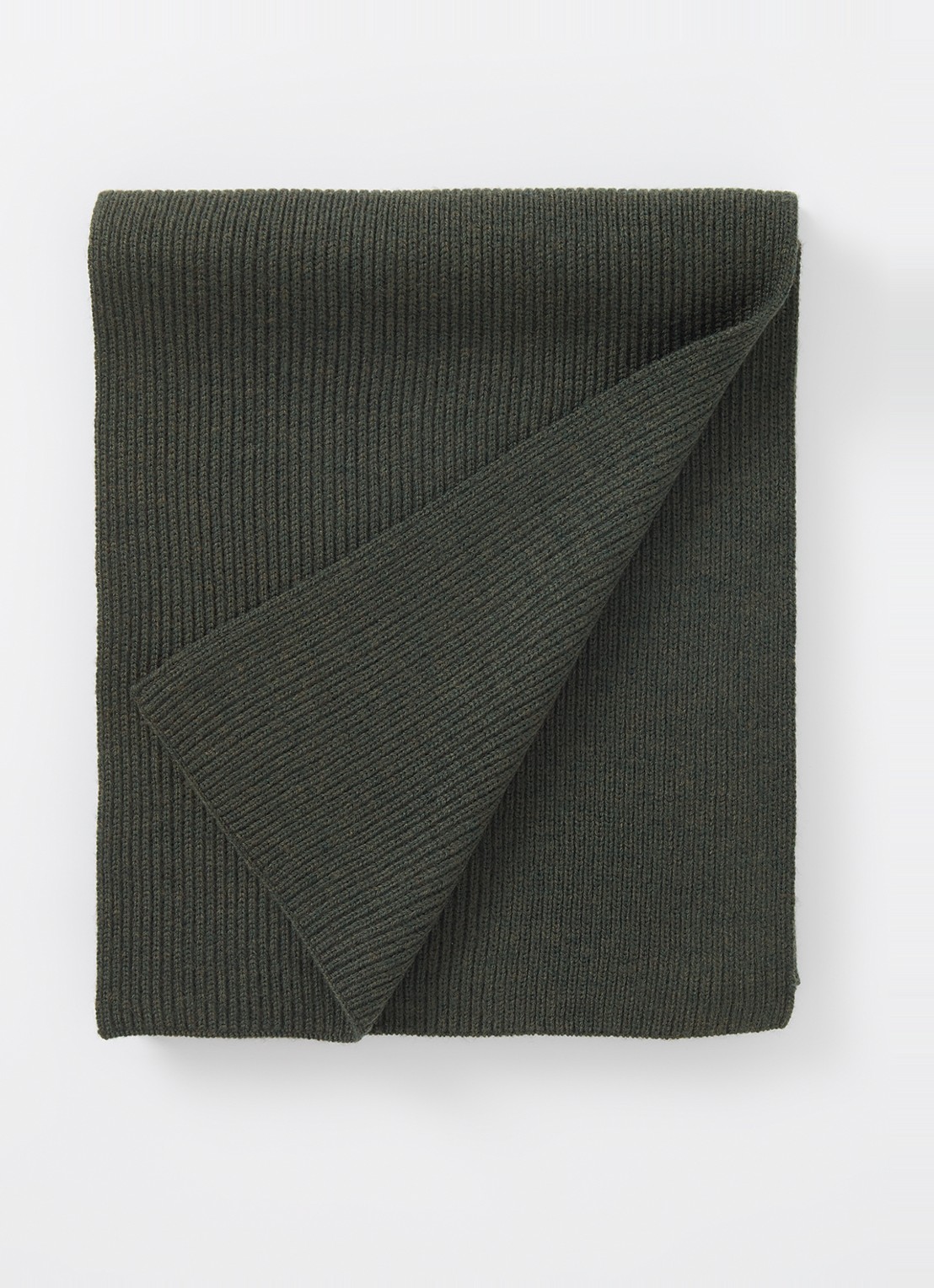 Ralph Lauren Ribgebreide sjaal van wol 180 x 25 cm - voorkant 2 bronsgroen