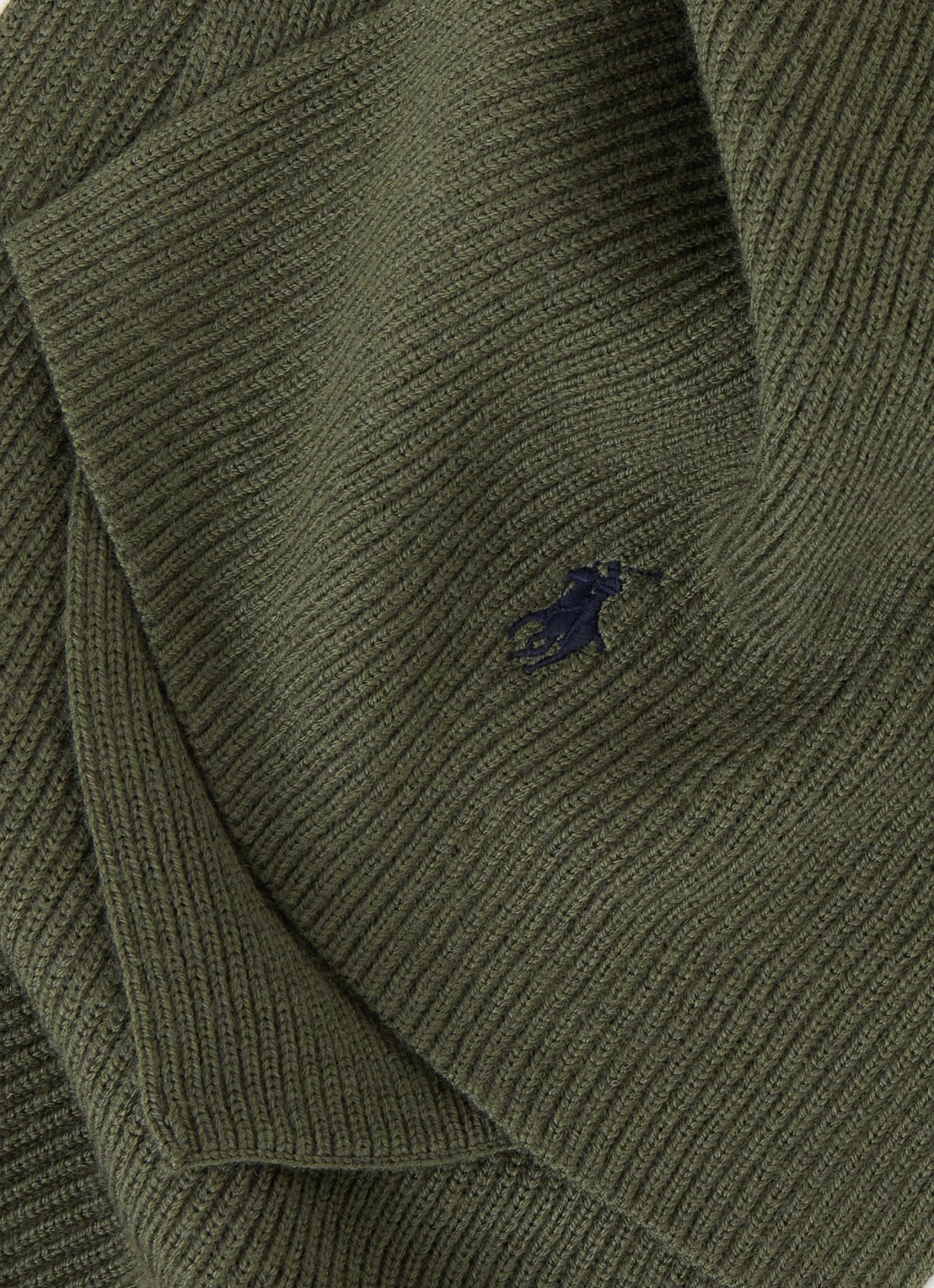 Ralph Lauren Ribgebreide sjaal van wol 180 x 25 cm - detail 3 olijfgroen