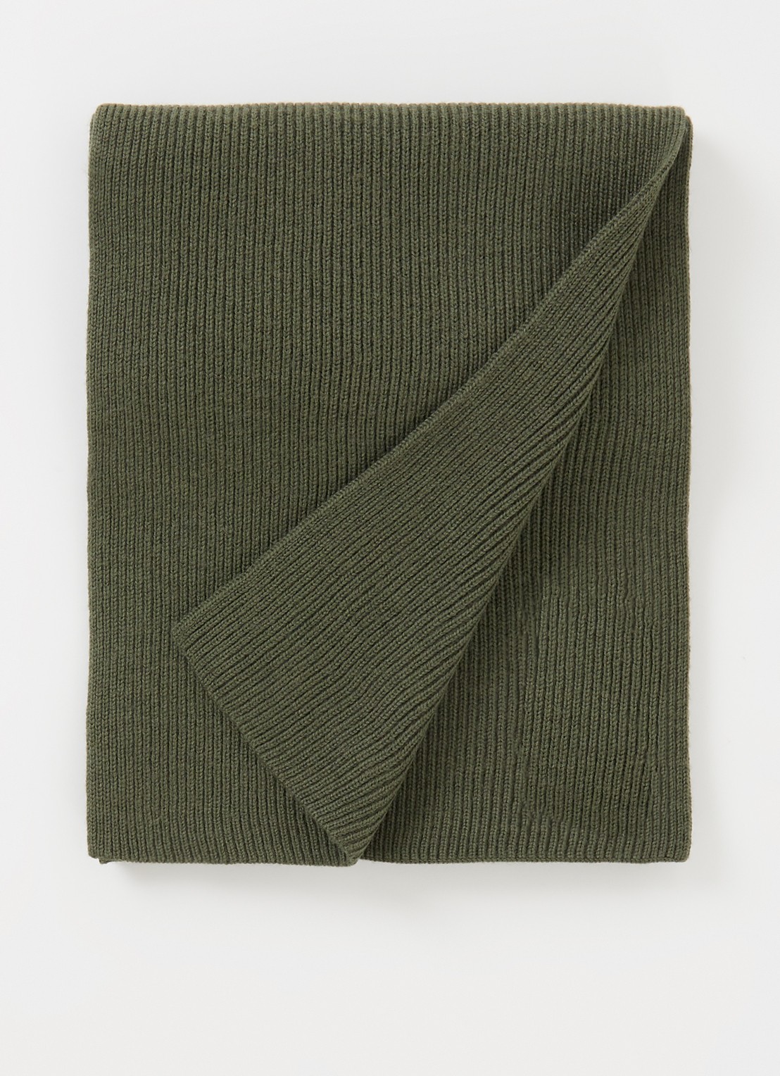 Ralph Lauren Ribgebreide sjaal van wol 180 x 25 cm - voorkant olijfgroen